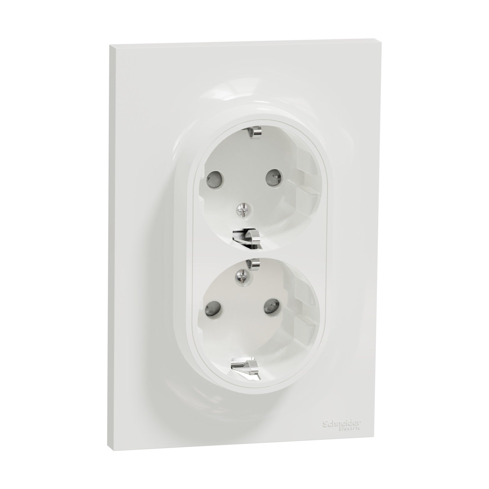 Base de enchufe doble Schuko Schneider Electric Odace, 2P+T, blanco, con garras, S521087 - referencia S521087