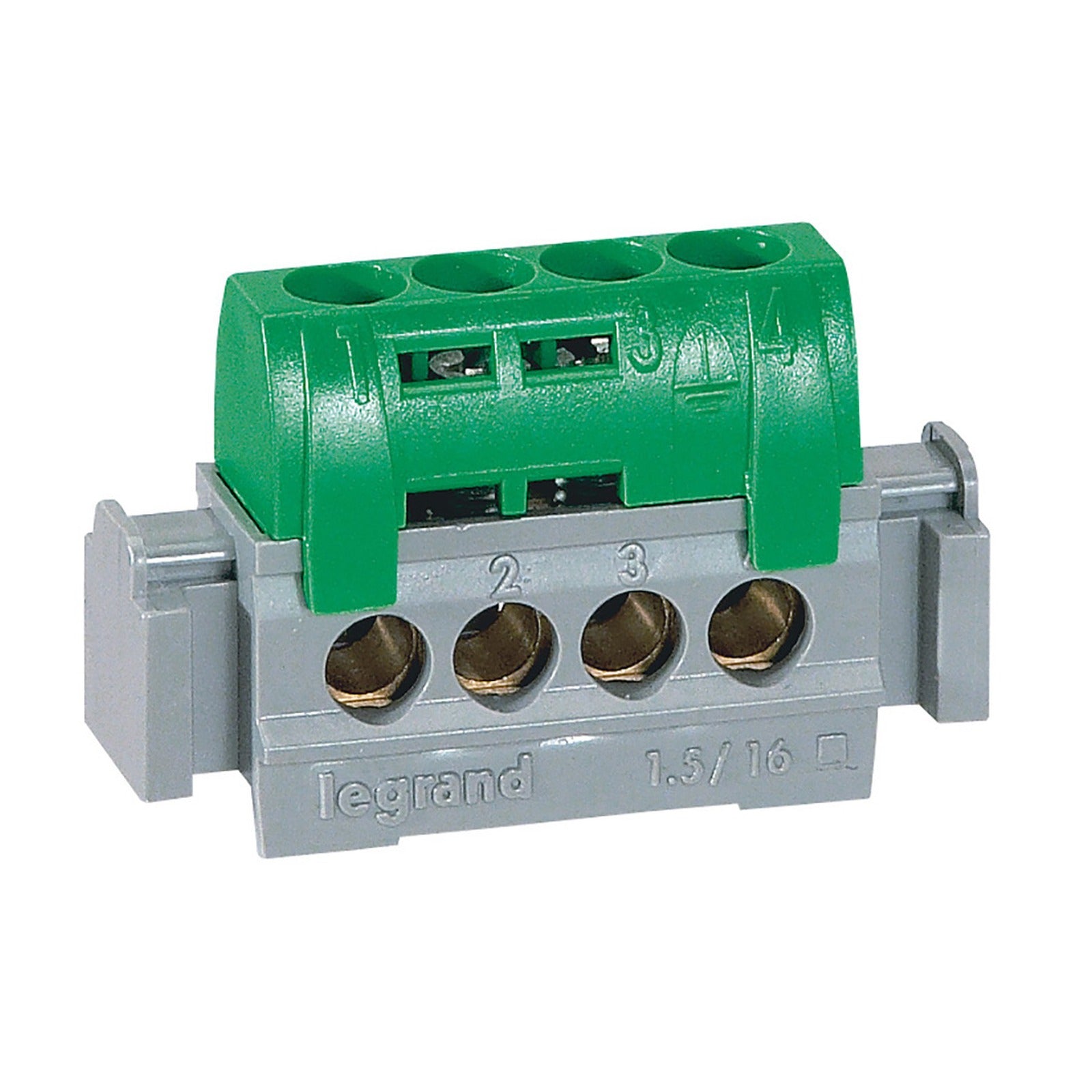 Borna de repartición de tierra Legrand IP2X, 4 conexiones de 1,5-16 mm², verde, 47 mm, 004830 - referencia 004830