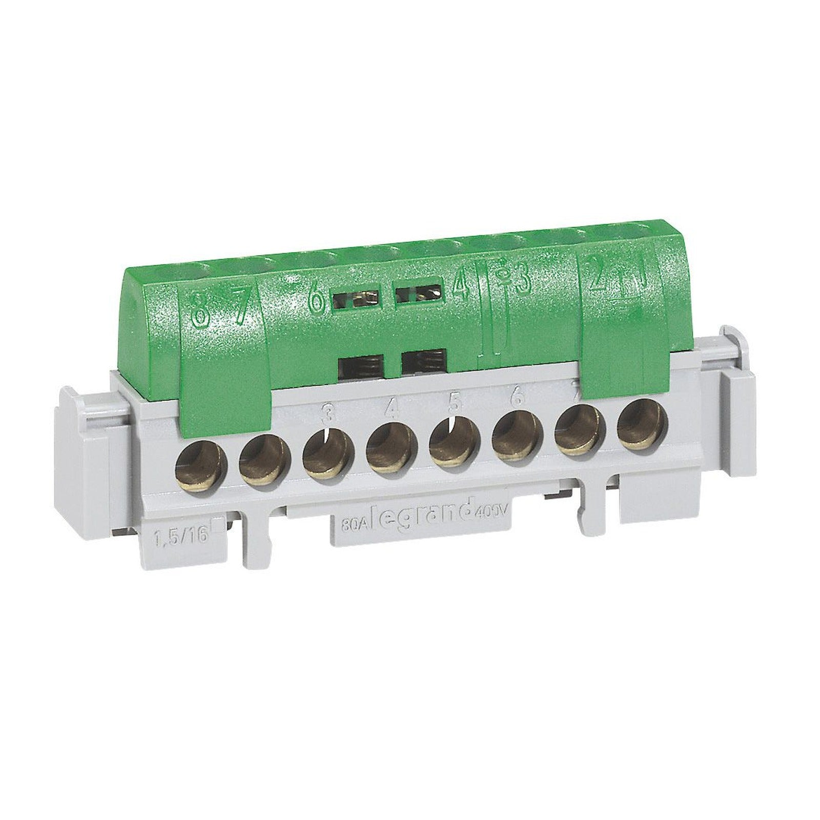 Borna de repartición de fase Legrand IP2X, 8 conexiones de 1,5-16 mm², negra, 75 mm, 004852 - referencia 004852