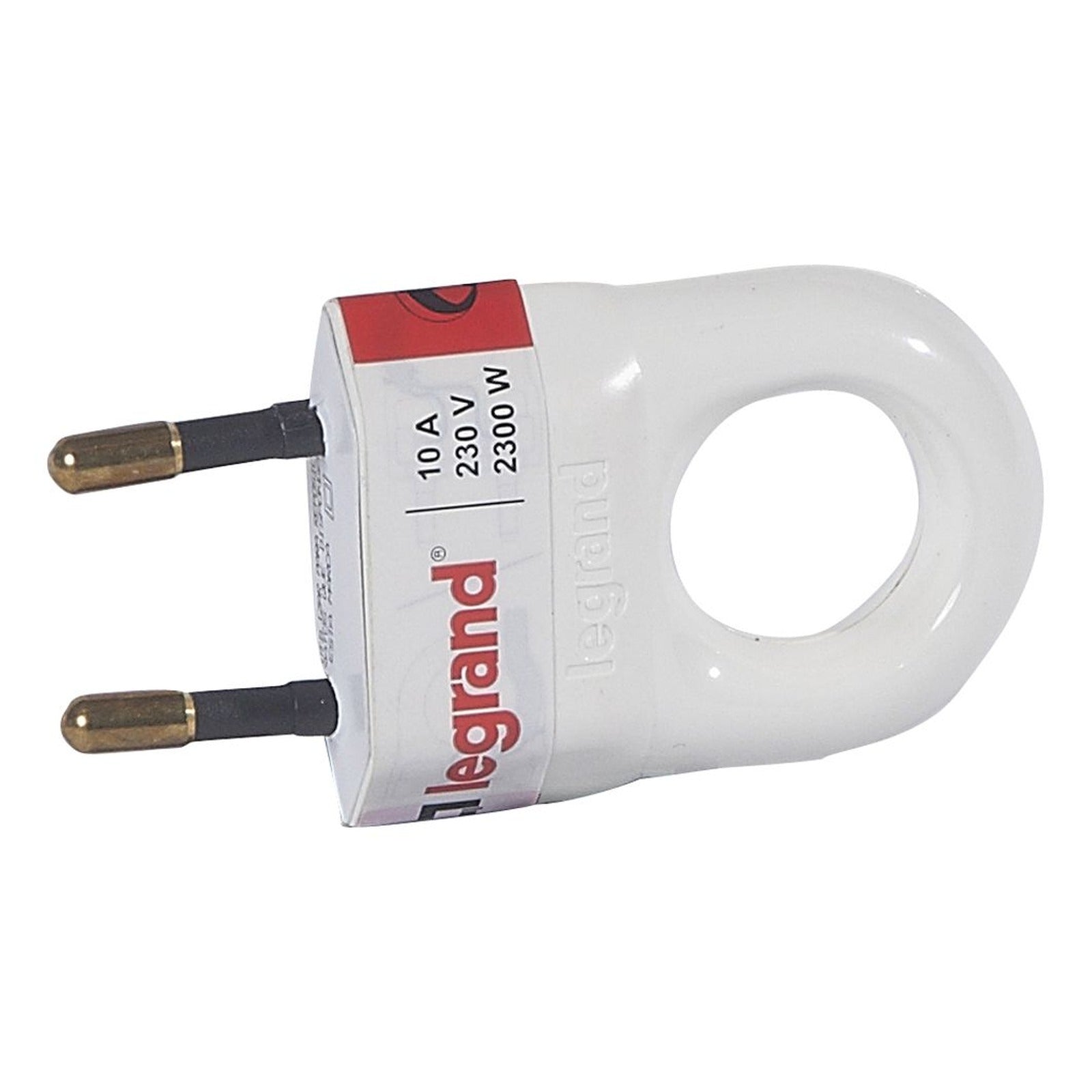 Clavija Legrand 2P, 10 A, blanca, salida recta o lateral y anillo tirador, 050312 - referencia 050312