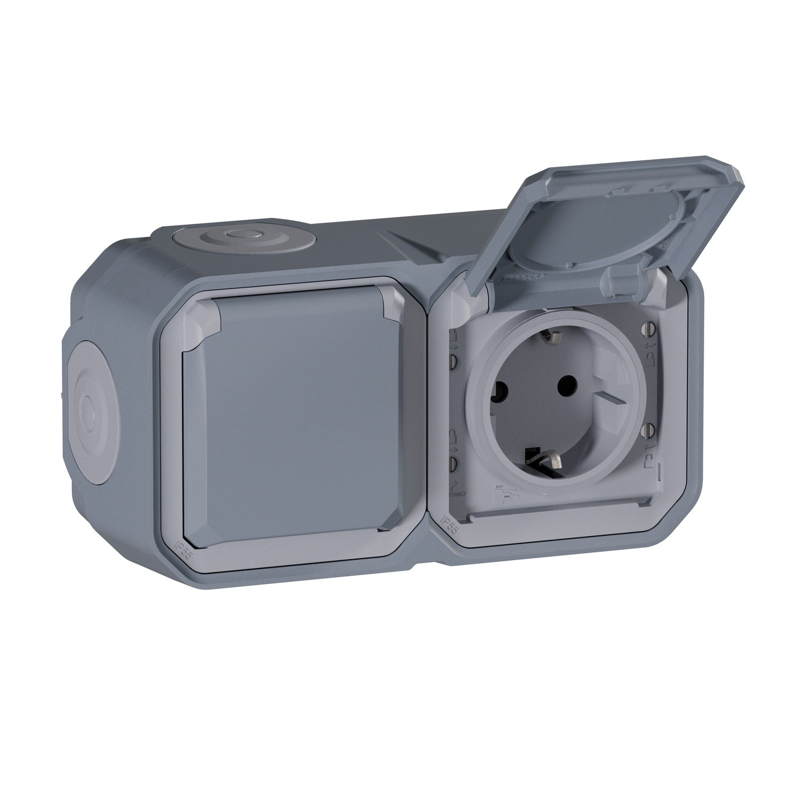Base doble de corriente Legrand Plexo monobloc, 2 × 2P+T, 16 A, IP55, gris, 069742L - referencia 069742L