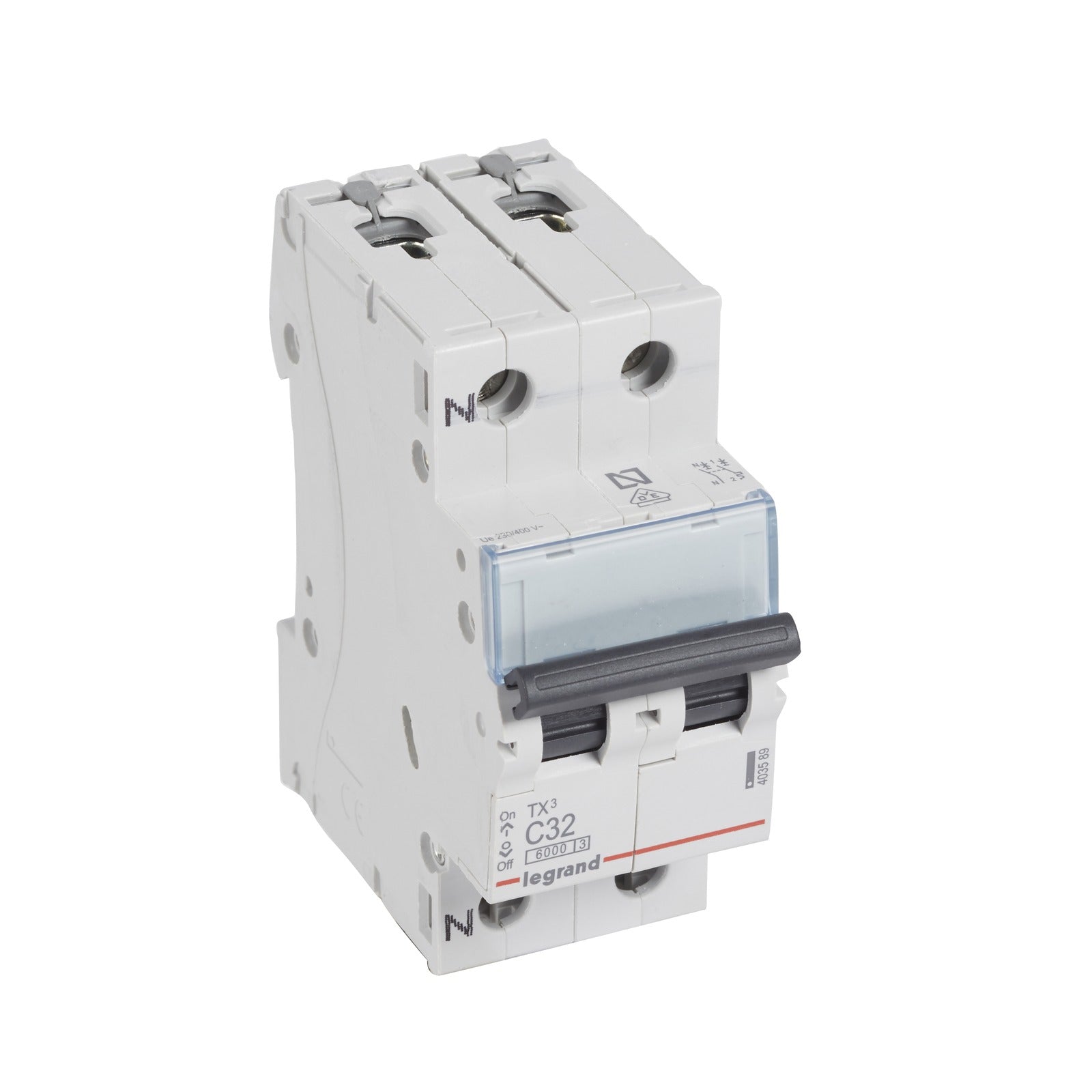 Interruptor magnetotérmico Legrand TX³, 1P+N, 32 A, curva C, 6 kA, 2 módulos, 403589 - referencia 403589