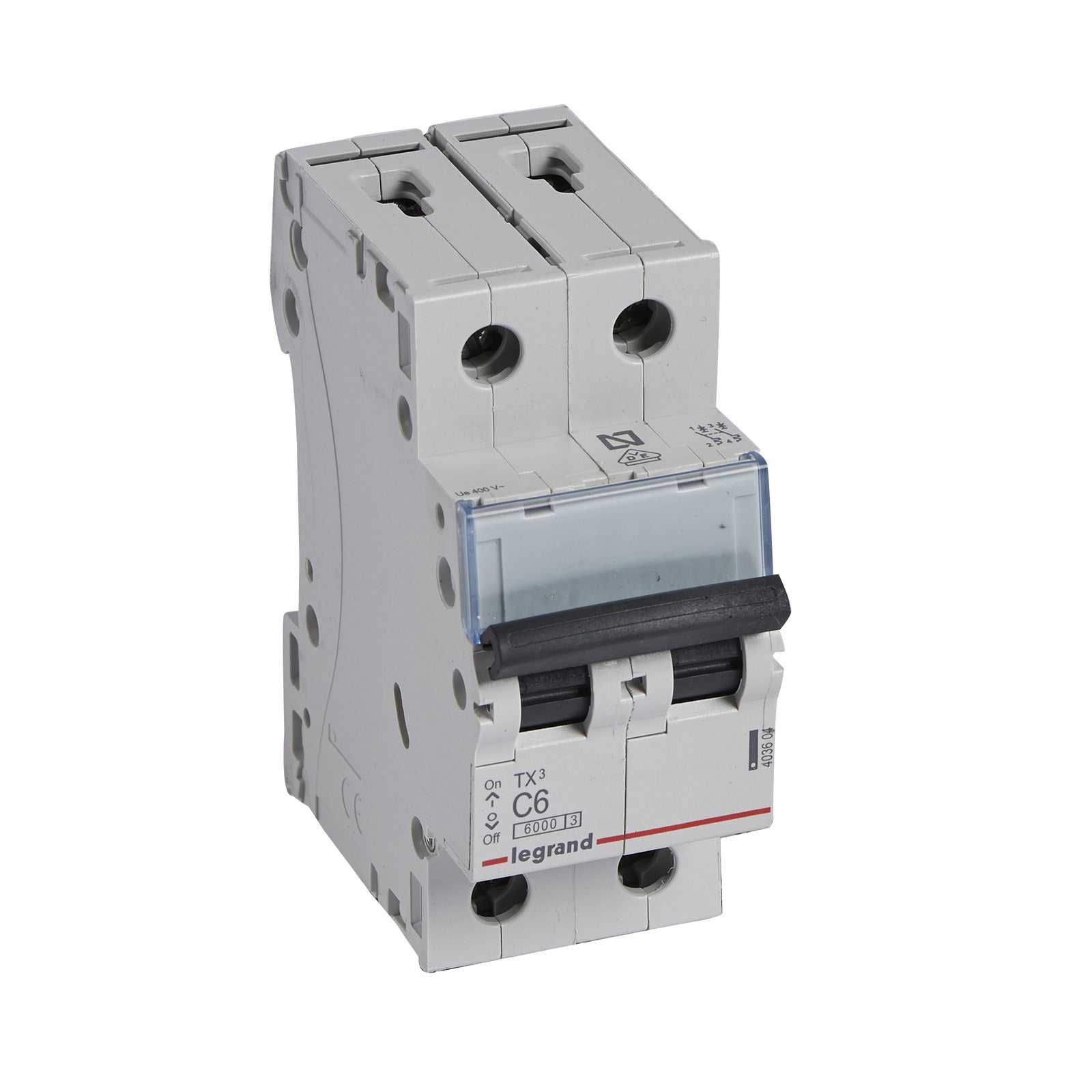 Interruptor magnetotérmico Legrand TX³, 2P, 6 A, curva C, 6 kA, 2 módulos, 403604 - referencia 403604
