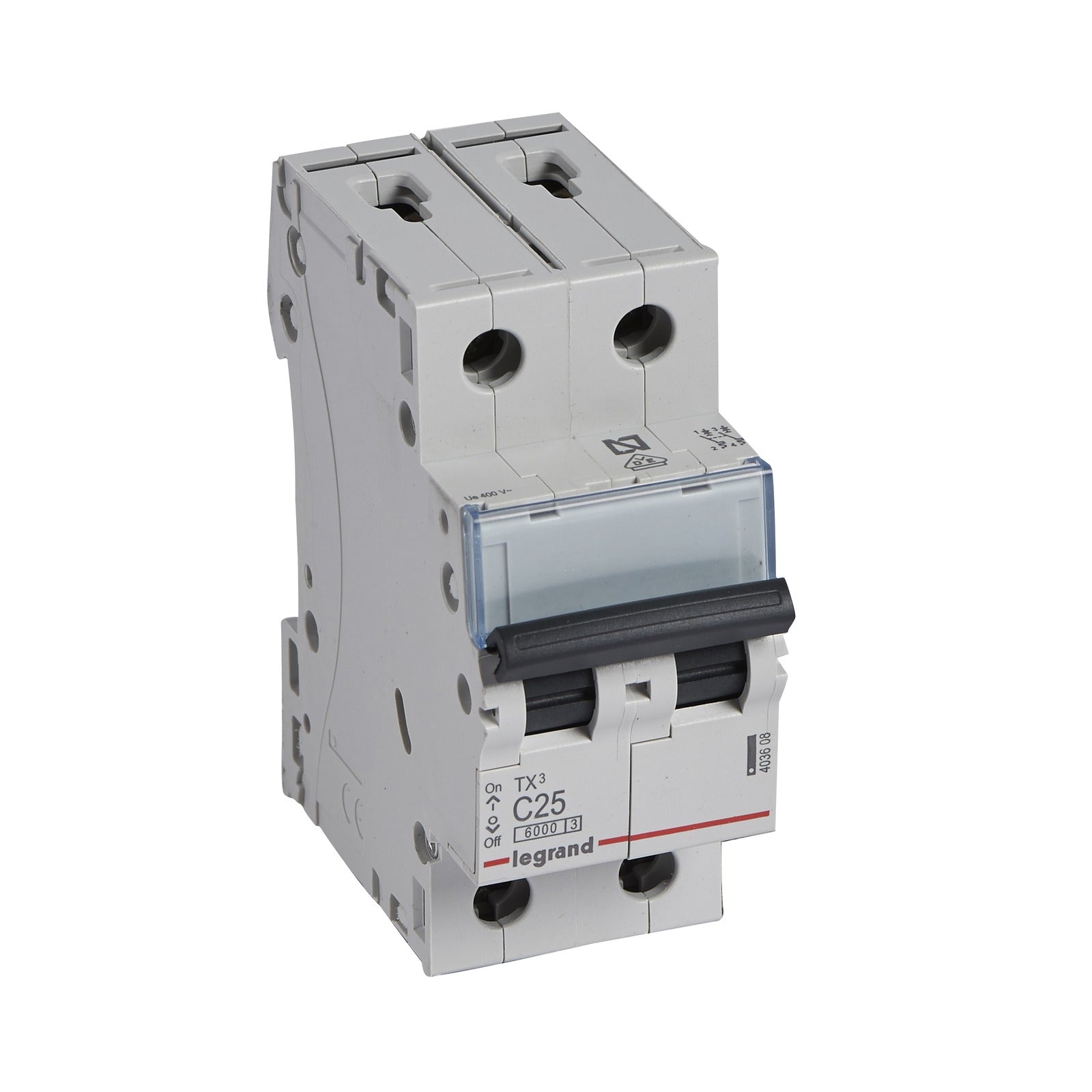 Interruptor magnetotérmico Legrand TX³, 2P, 25 A, curva C, 6 kA, 2 módulos, 403608 - referencia 403608