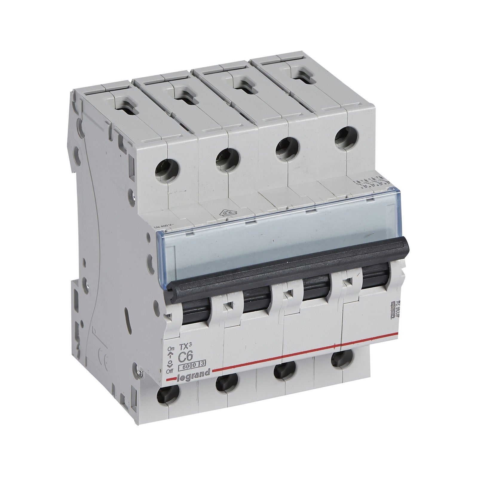 Interruptor magnetotérmico Legrand TX³, 4P, 6 A, curva C, 6 kA, 4 módulos, 403624 - referencia 403624