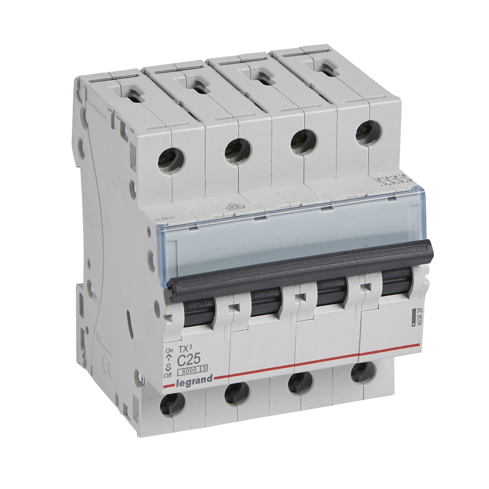 Interruptor magnetotérmico Legrand TX³, 4P, 25 A, curva C, 6 kA, 4 módulos, 403628 - referencia 403628