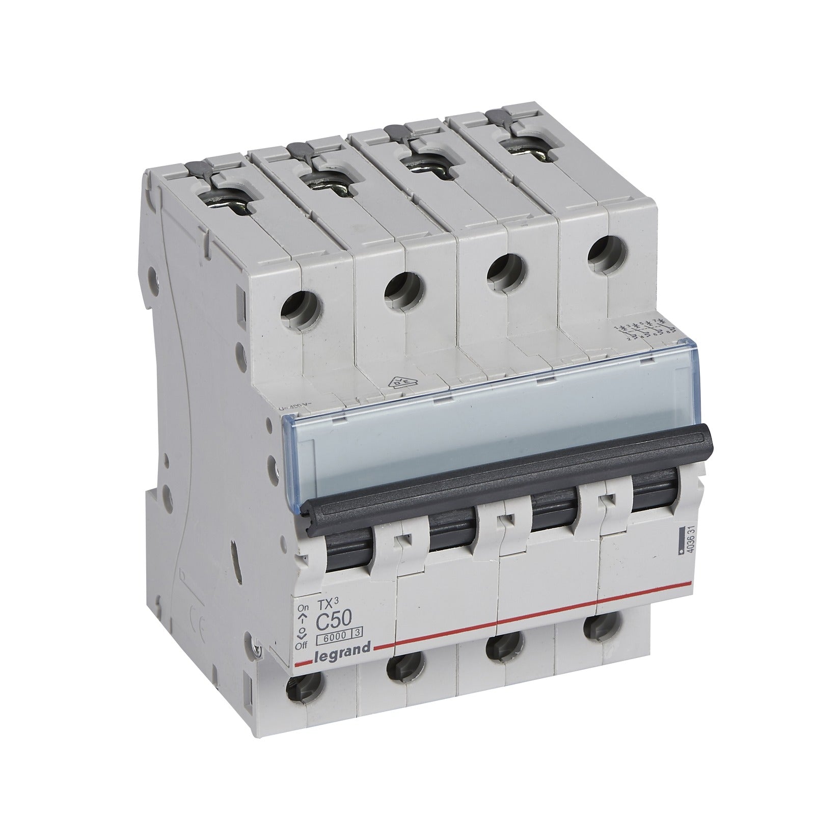 Interruptor magnetotérmico Legrand TX³, 4P, 50 A, curva C, 6 kA, 4 módulos, 403631 - referencia 403631