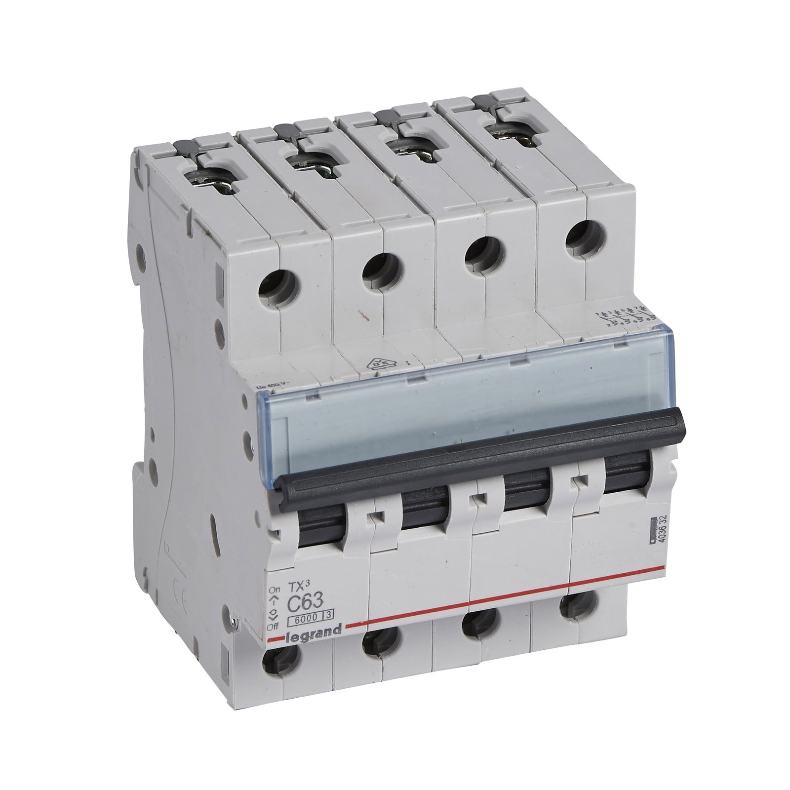 Interruptor magnetotérmico Legrand TX³, 4P, 63 A, curva C, 6 kA, 4 módulos, 403632 - referencia 403632