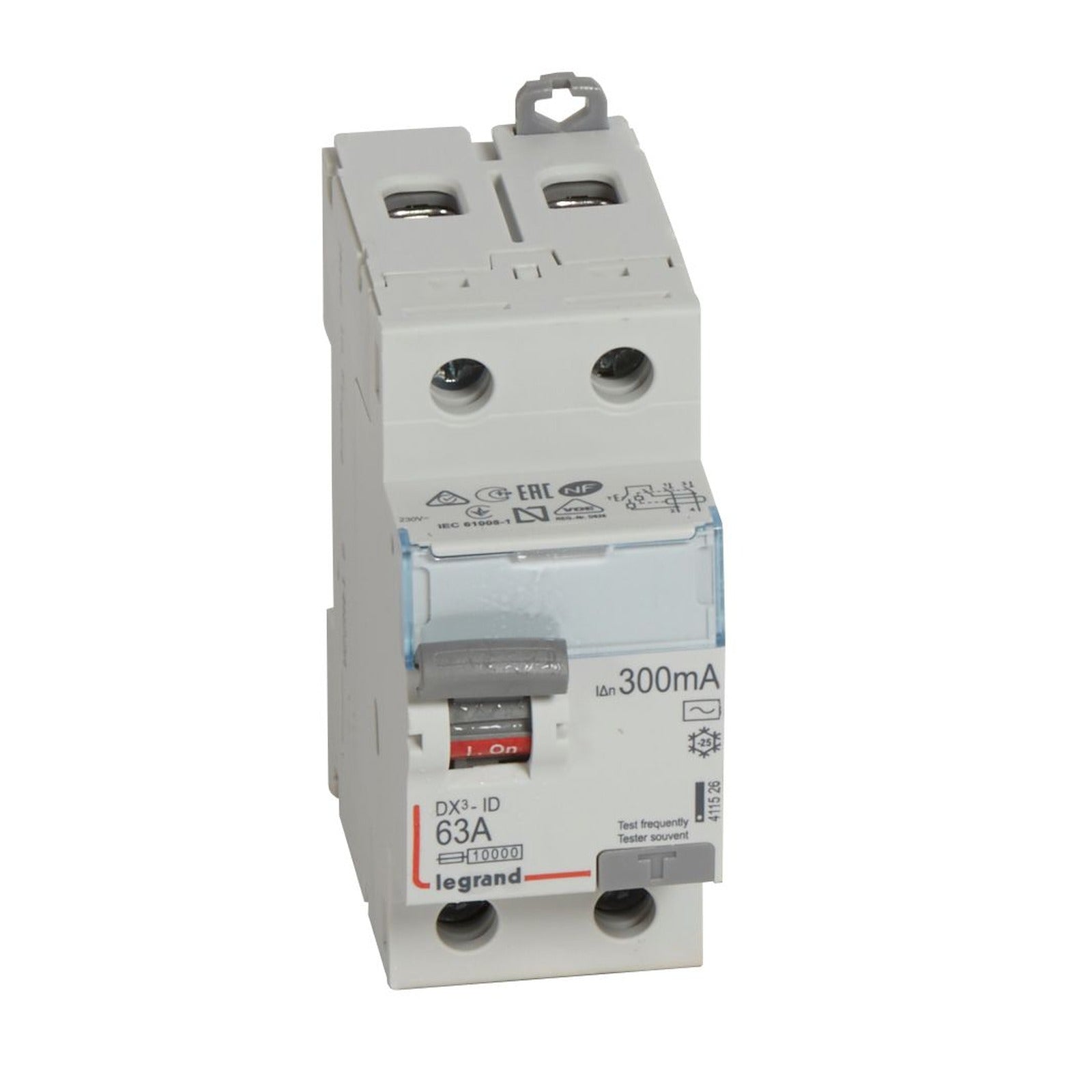 Interruptor diferencial Legrand DX³, 2P, 63 A, 300 mA, tipo AC, 2 módulos, 411526 - referencia 411526