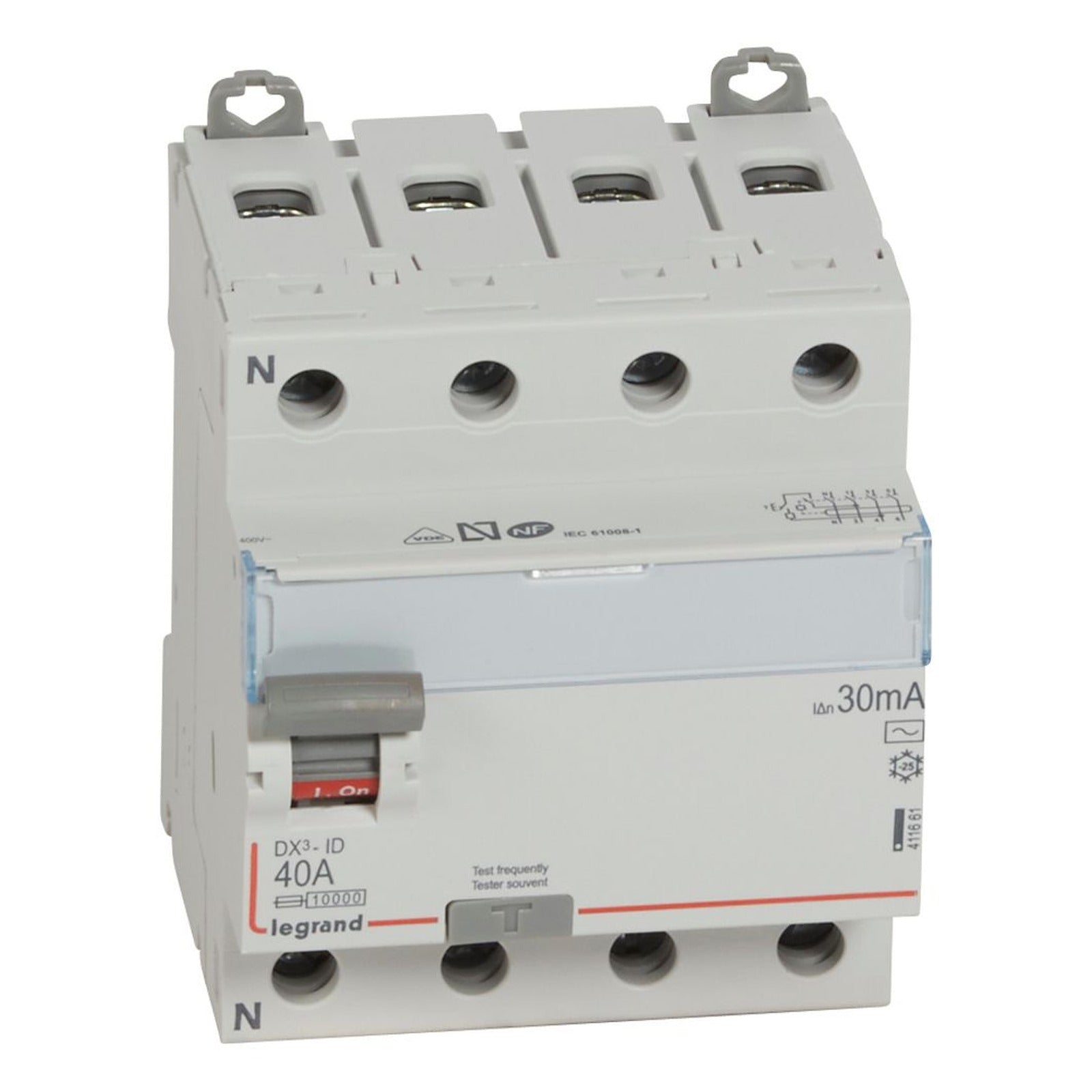 Interruptor diferencial Legrand DX³, 4P, 40 A, 30 mA, tipo AC, 4 módulos, 411661 - referencia 411661
