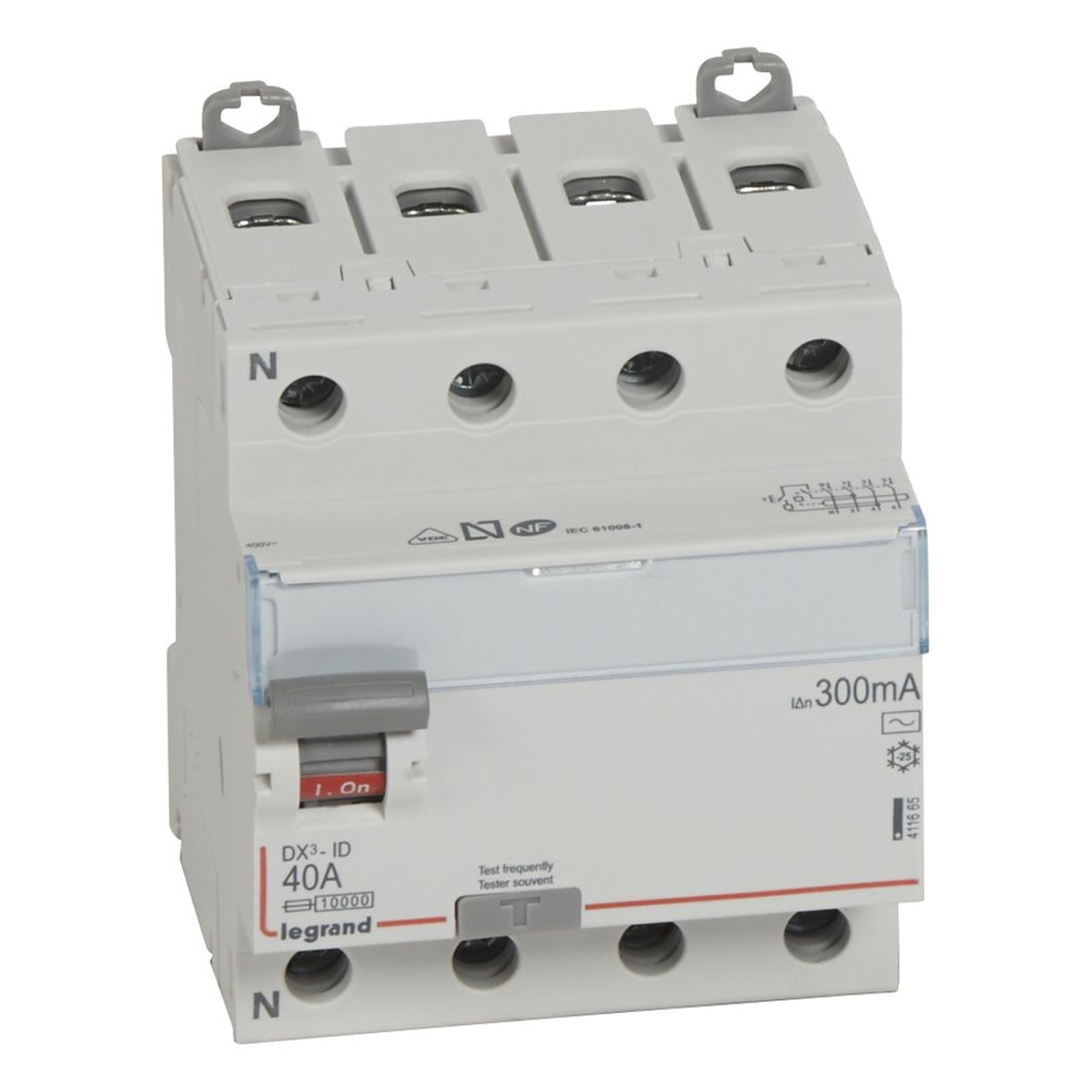 Interruptor diferencial Legrand DX³, 4P, 40 A, 300 mA, tipo AC, 4 módulos, 411665 - referencia 411665