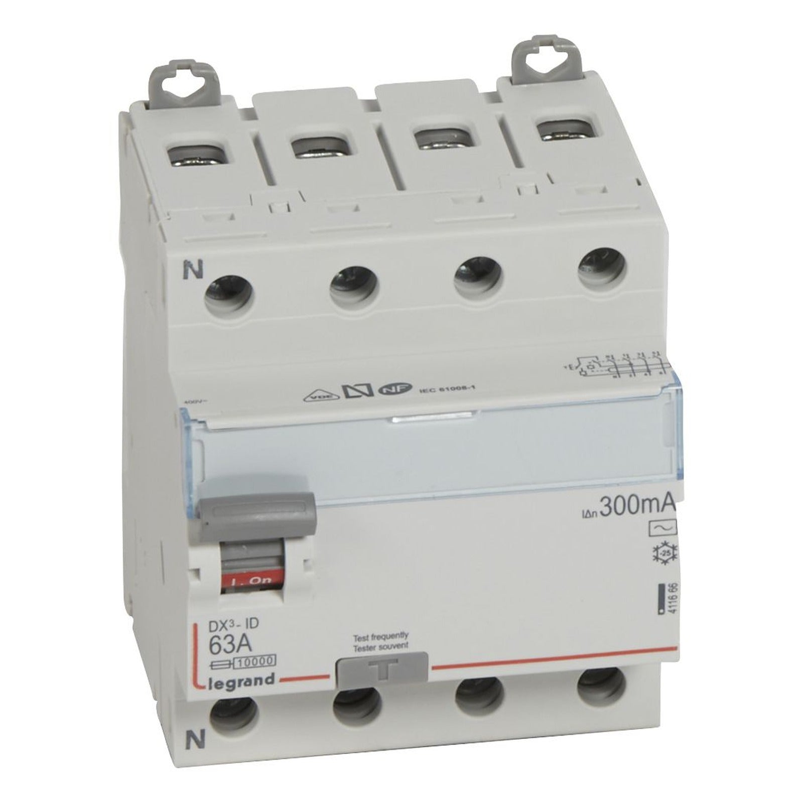 Interruptor diferencial Legrand DX³, 4P, 63 A, 300 mA, tipo AC, 4 módulos, 411666 - referencia 411666