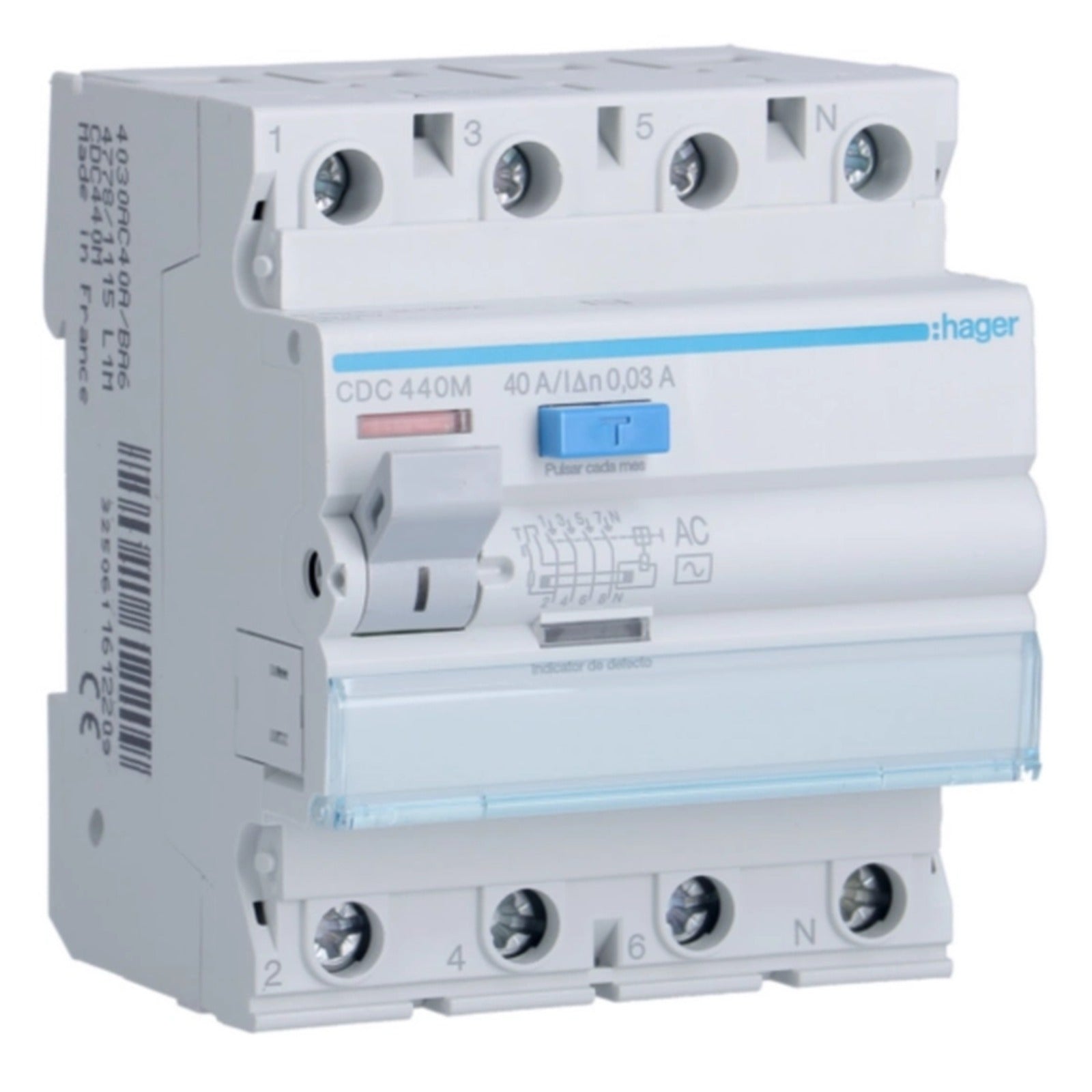 Interruptor diferencial 4P 40 A 30 mA tipo AC para terciario Hager – Ref. CDC440M - referencia CDC440M