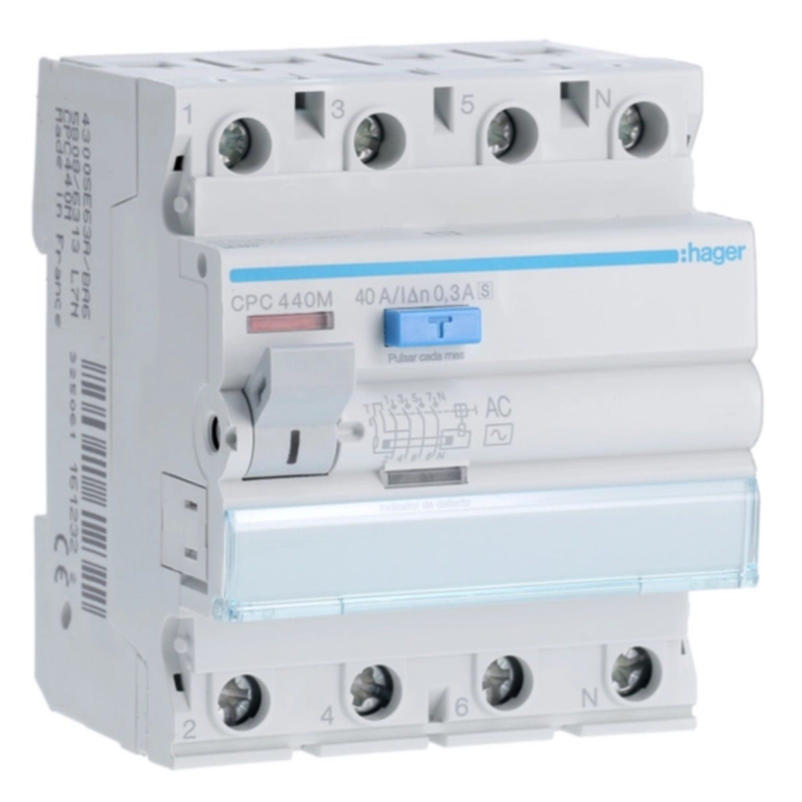 Interruptor diferencial 4P 40 A 300 mA tipo AC selectivo Hager – Ref. CPC440M - referencia CPC440M