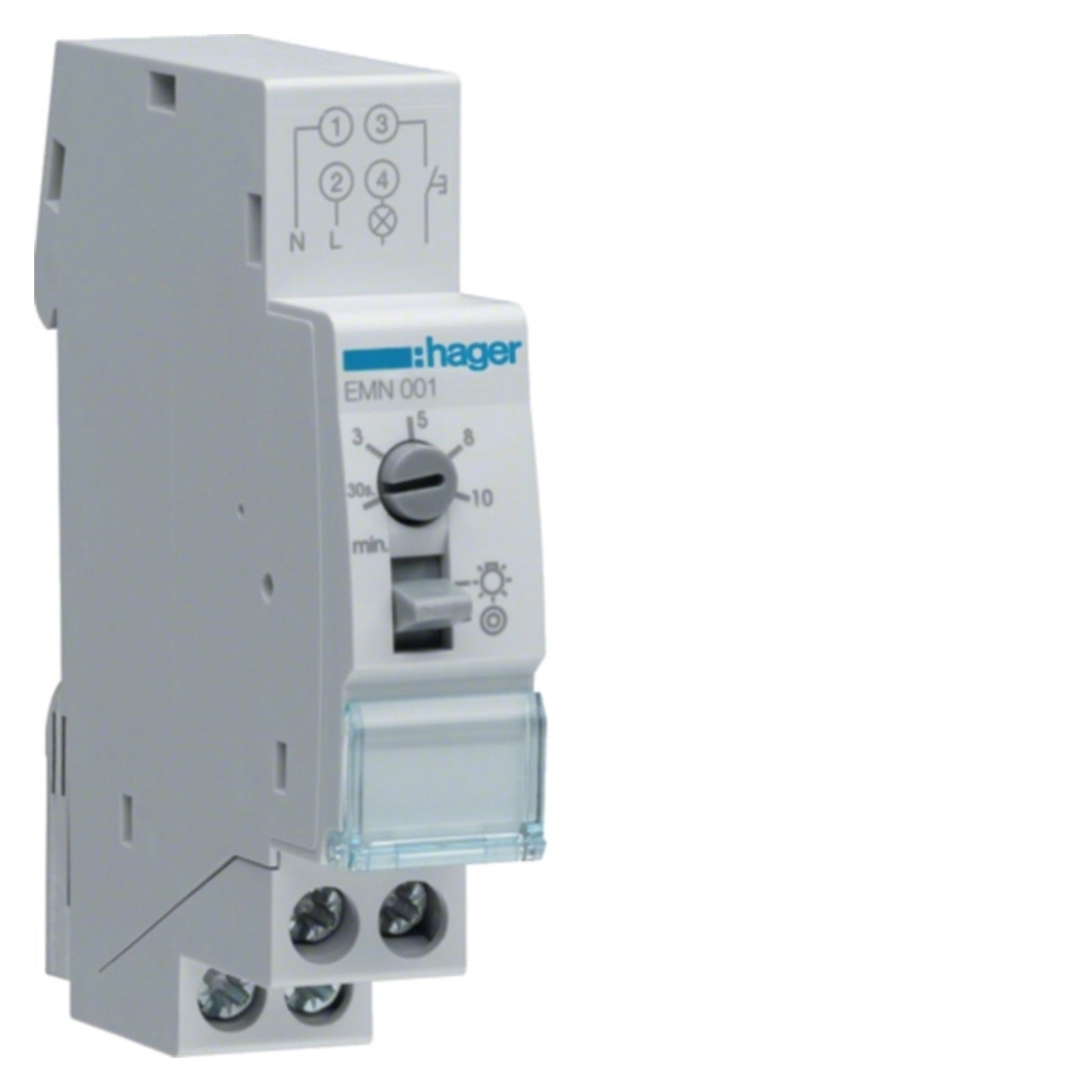 Minutero temporizador de escalera de 16 A, 230 V con efecto retardado 30 s – 10 min Hager – Ref. EMN001 - referencia EMN001