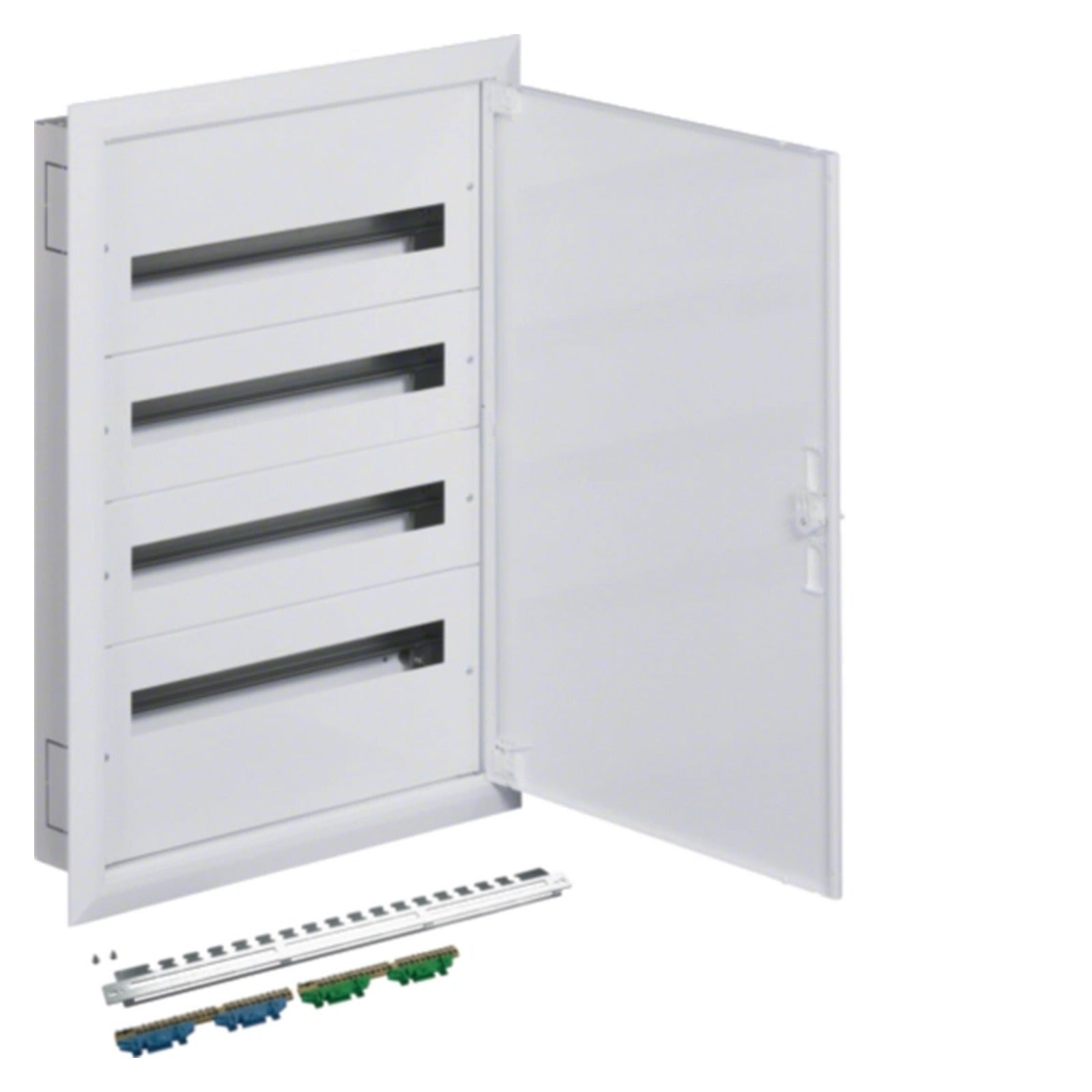 Caja de distribución FW2 empotrar, metálica 4 filas × 24 módulos (96 módulos), clase I, blanco Hager – Ref. FW424FT - referencia FW424FT