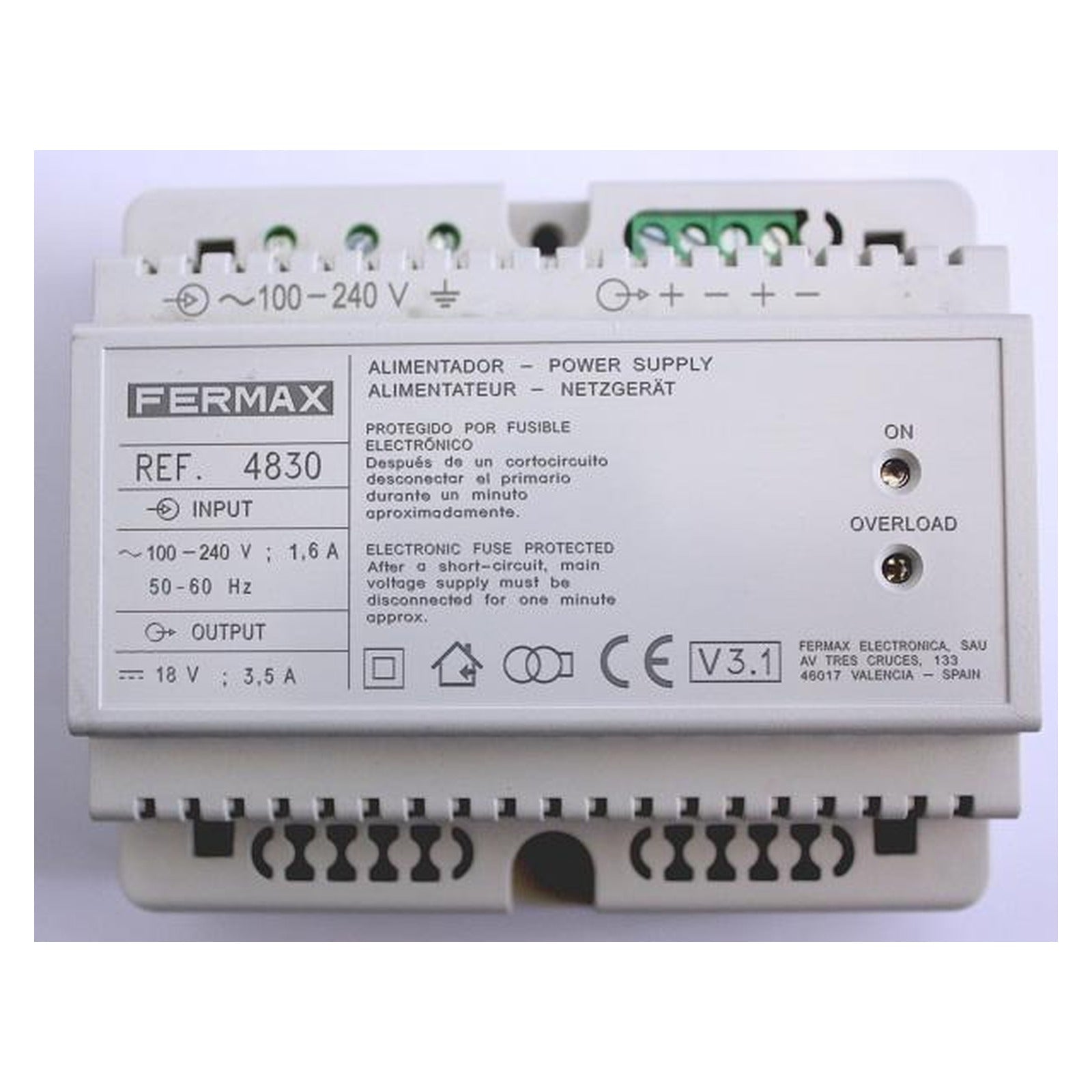 Alimentador Fermax DIN de 100-240 V CA a 18 V CC, 3,5 A – Ref. 4830 - referencia 4830