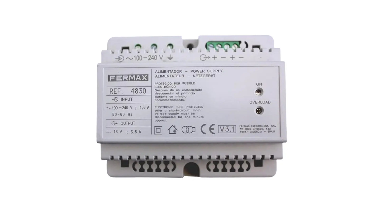 Alimentador Fermax DIN de 100-240 V CA a 18 V CC, 3,5 A – Ref. 4830