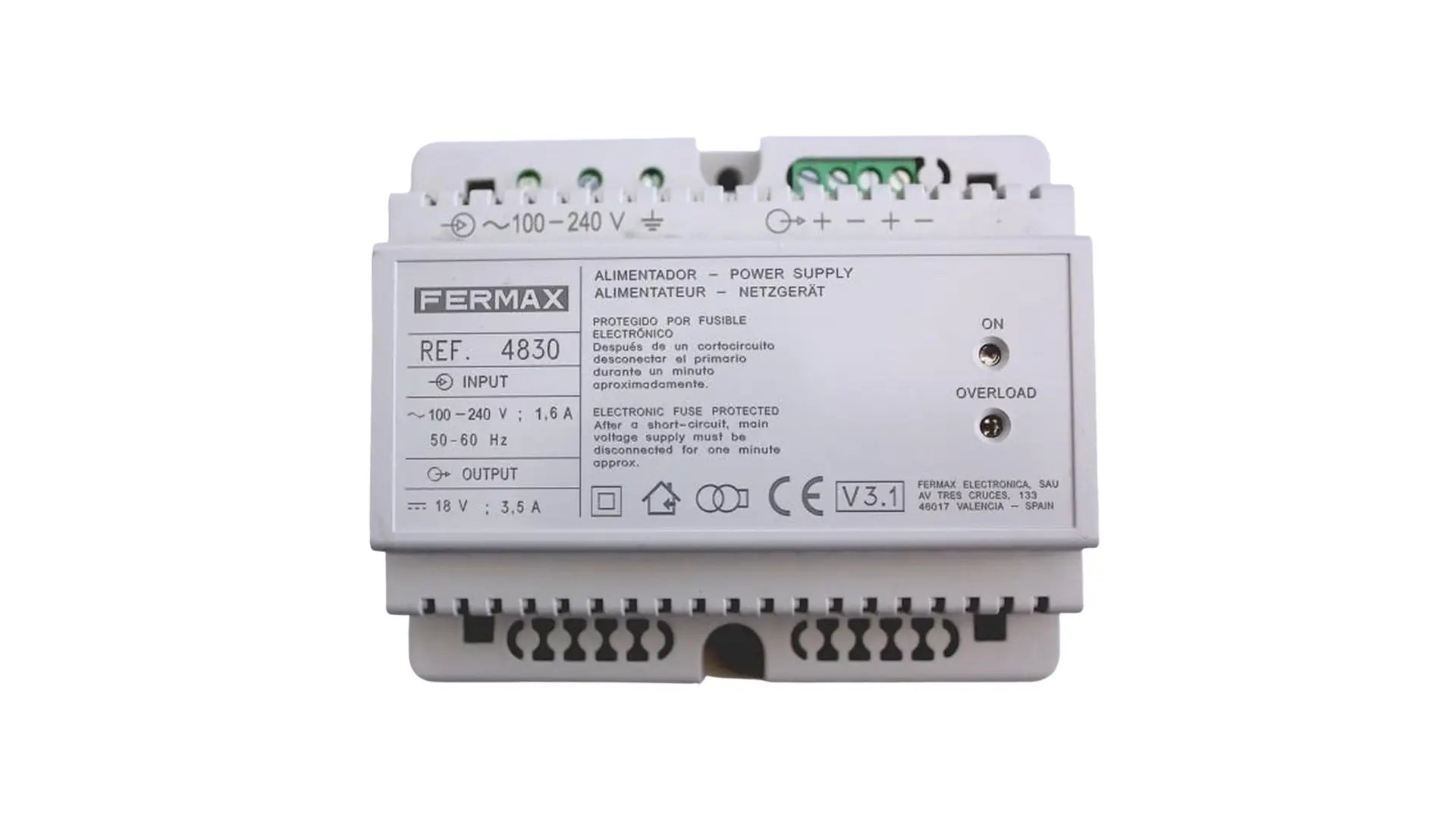 Alimentador Fermax DIN de 100-240 V CA a 18 V CC, 3,5 A – Ref. 4830