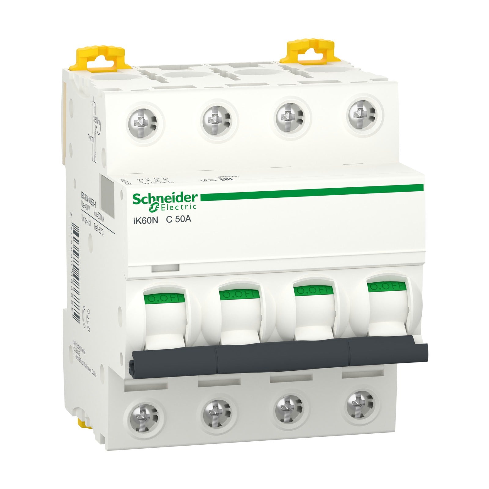 Interruptor magnetotérmico, Acti9 iK60N, 4P, 50 A, curva C, 6000 A Schneider Electric A9K24450 - referencia A9K24450