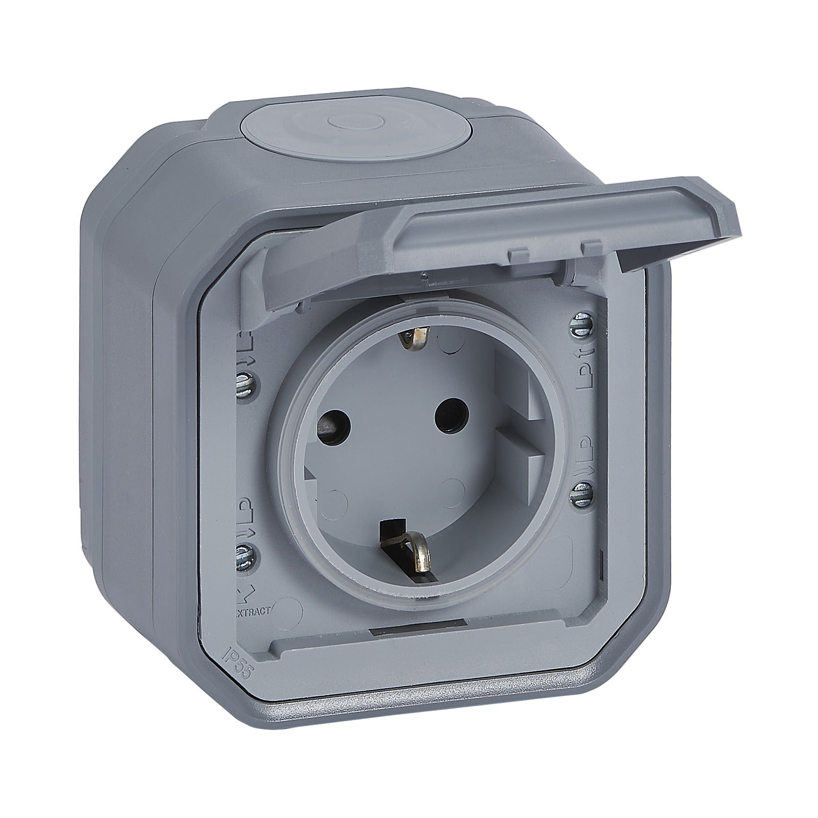 Base de corriente Plexo monobloc superficie IP55 - 16A - 2P+T - embornamiento con tornillos - Gris - referencia 069733L