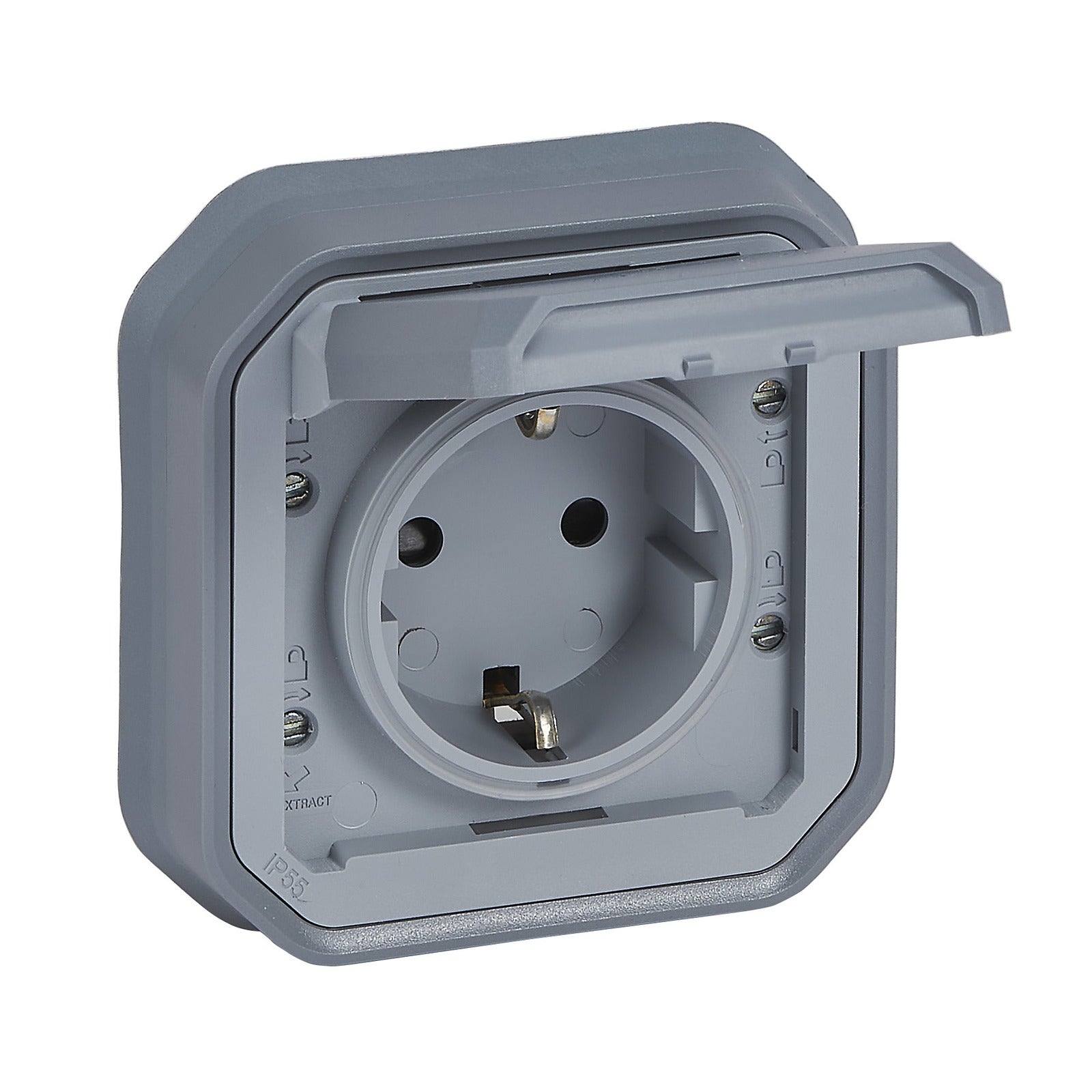 Base de corriente Plexo monobloc de empotrar - IP55 - 16A - 2P+T - embornamiento con tornillos - Gris - referencia 069833L