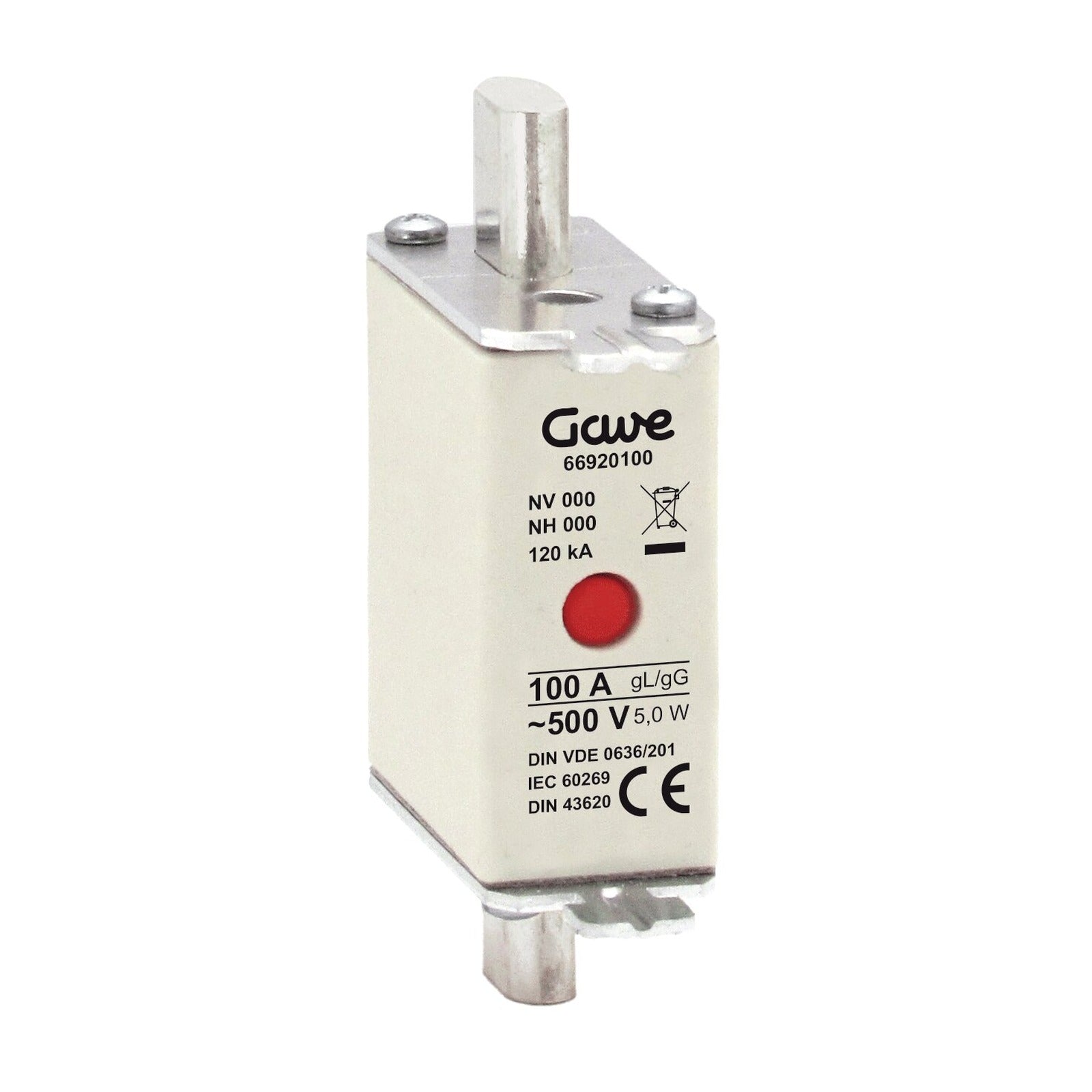 Fusible NH Gave 66920100 gG 100 A, tamaño 000, con indicador – Ref. 66920100 - referencia 66920100