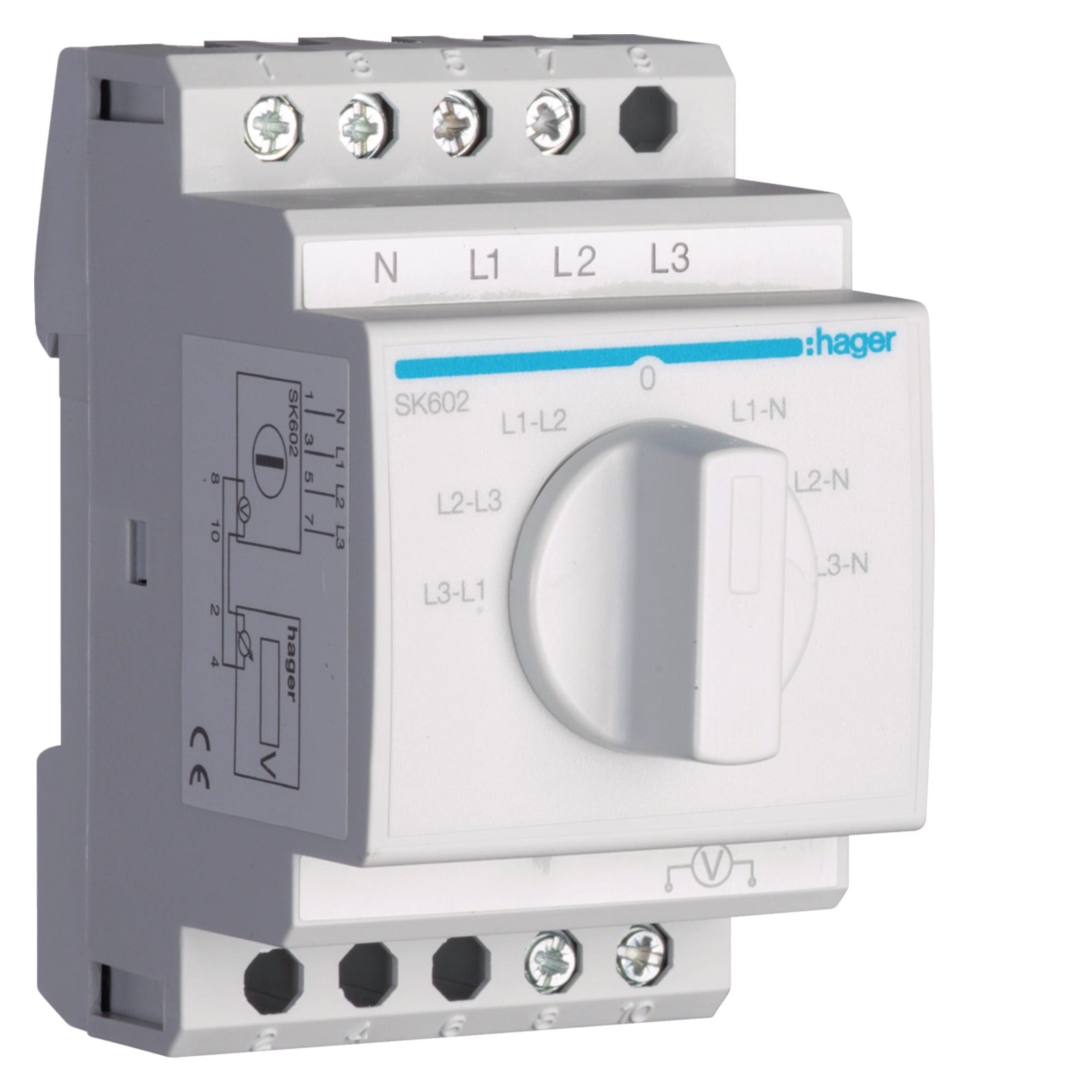 Conmutador de voltímetro modular de 7 posiciones, 20 A, 400 V Hager SK602 - referencia SK602