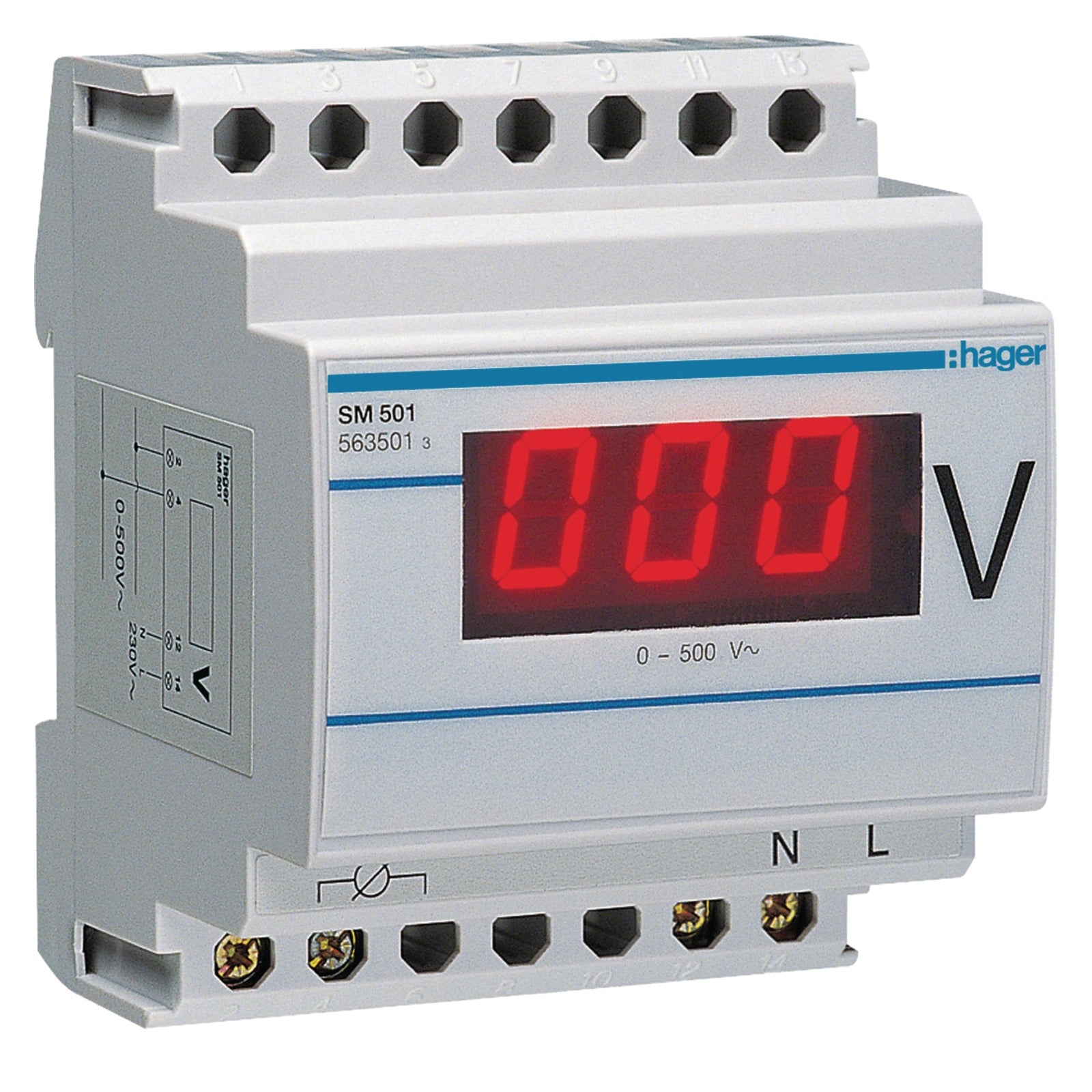 Voltímetro digital modular de 0 a 500 V Hager SM501 - referencia SM501