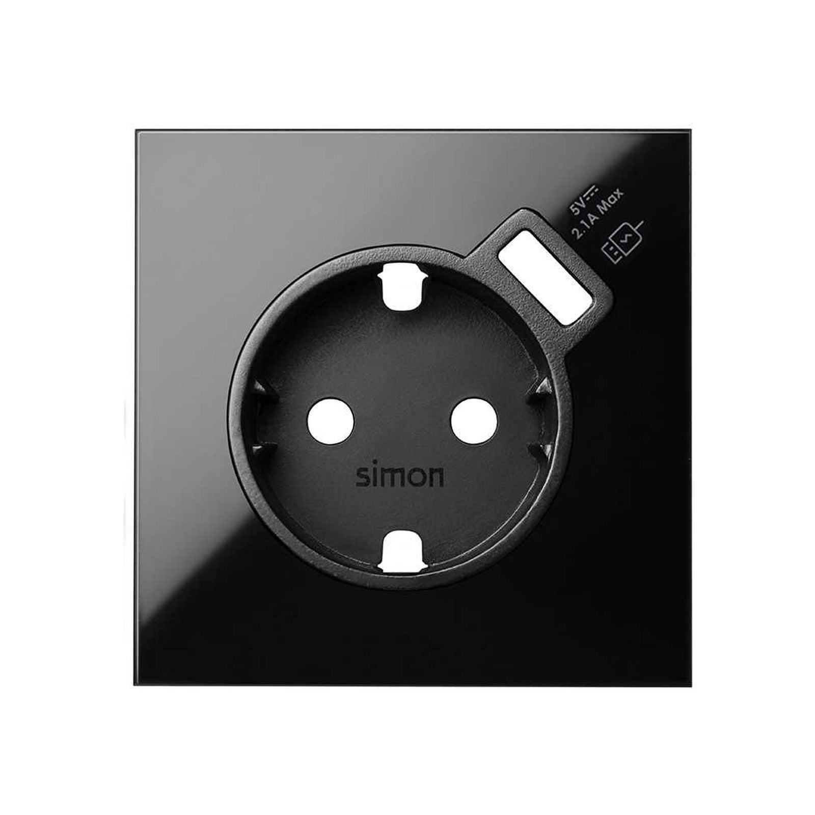Tapa para la base de enchufe Schuko con cargador USB integrado negro brillante Simon 100 - referencia 10000049-138