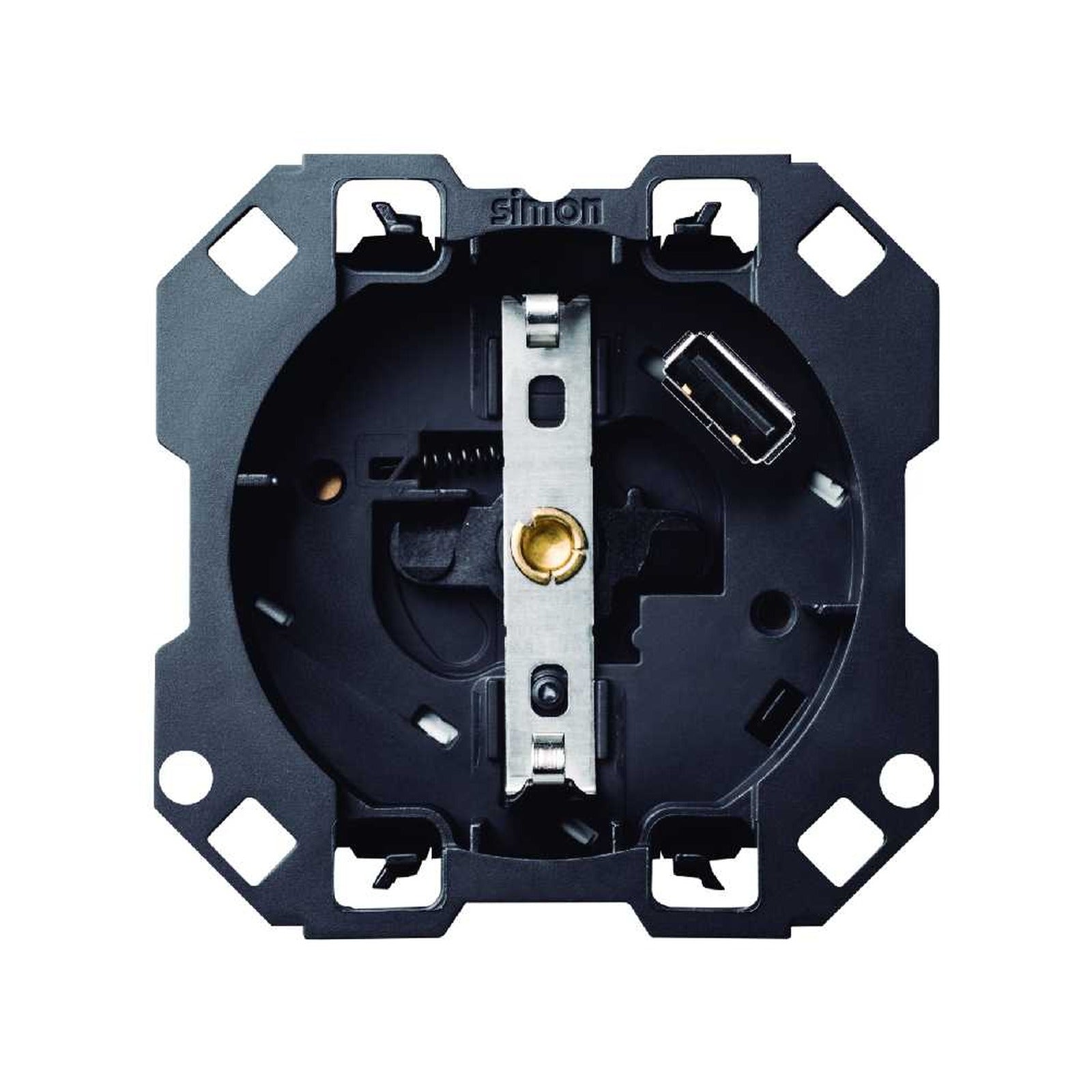 Base de enchufe Schuko 16 A 250 V~ con cargador USB 2.1 con smartcharge 5 V CC Tipo A Simon 100 - referencia 10001432-039