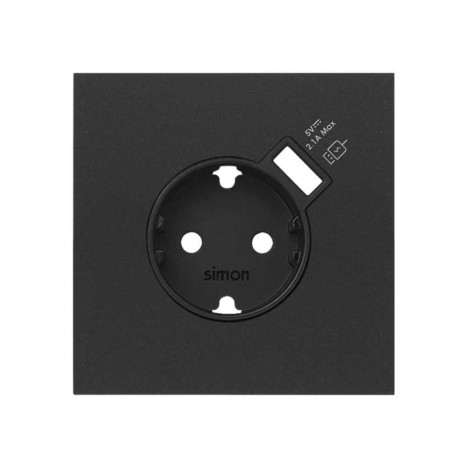 Kit front para 1 elemento con 1 base enchufe Schuko con cargador USB integrado negro mate Simon 100 - referencia 10020109-238