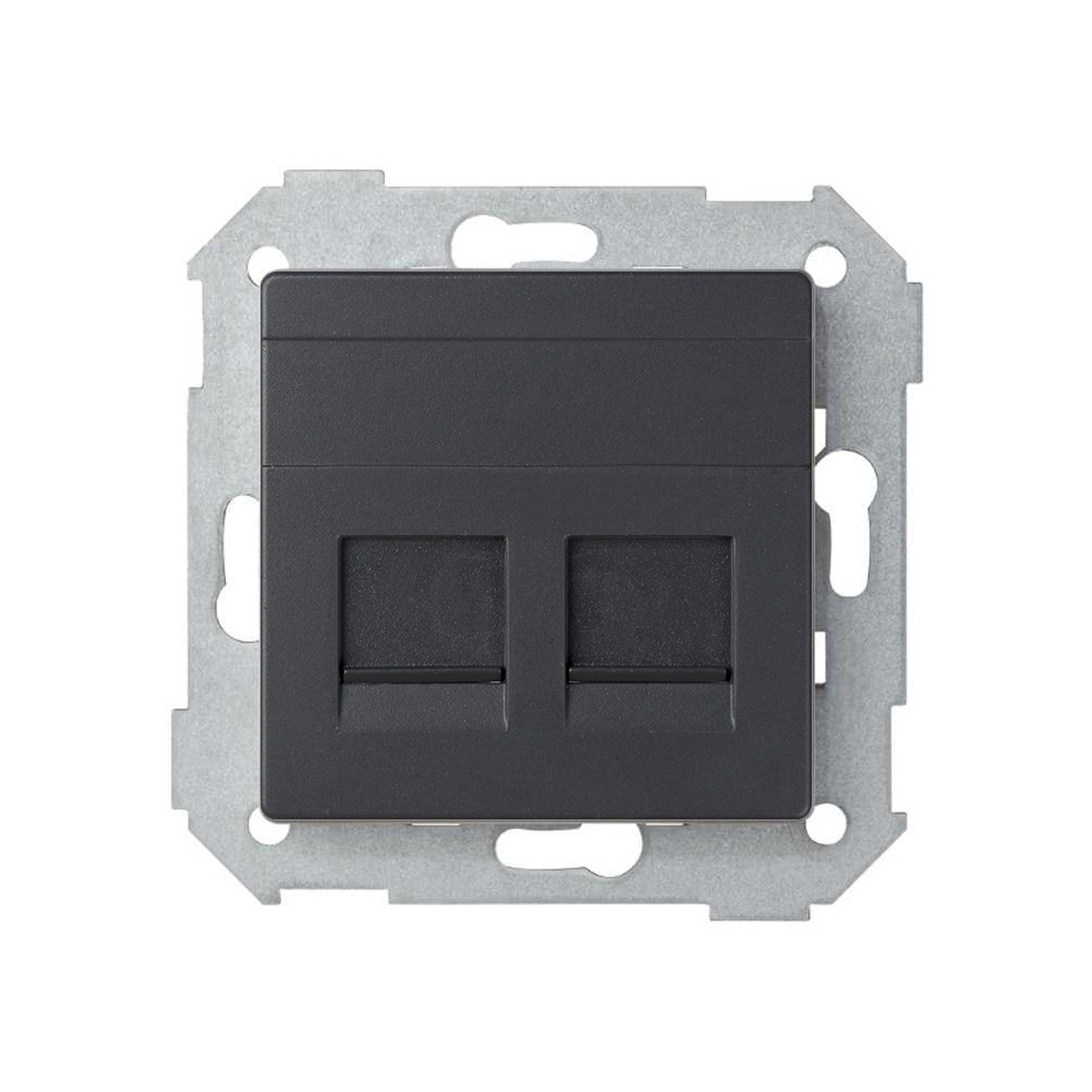 Placa de voz y datos plana con guardapolvo para 2 conectores RJ45 grafito Simon 82 - referencia 82006-38