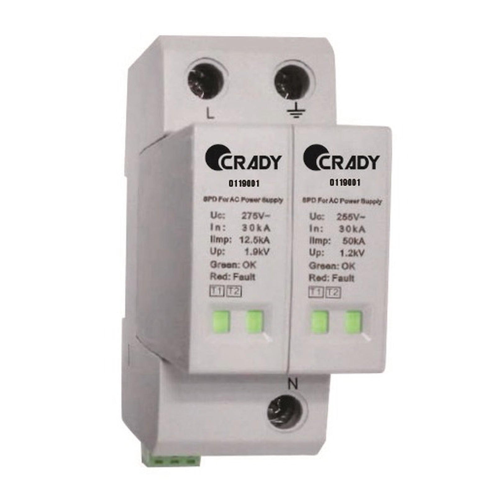 Limitador de sobretensión, 2 polos, Tipo 1+2 Crady – Ref. 0119001 - referencia 0119001