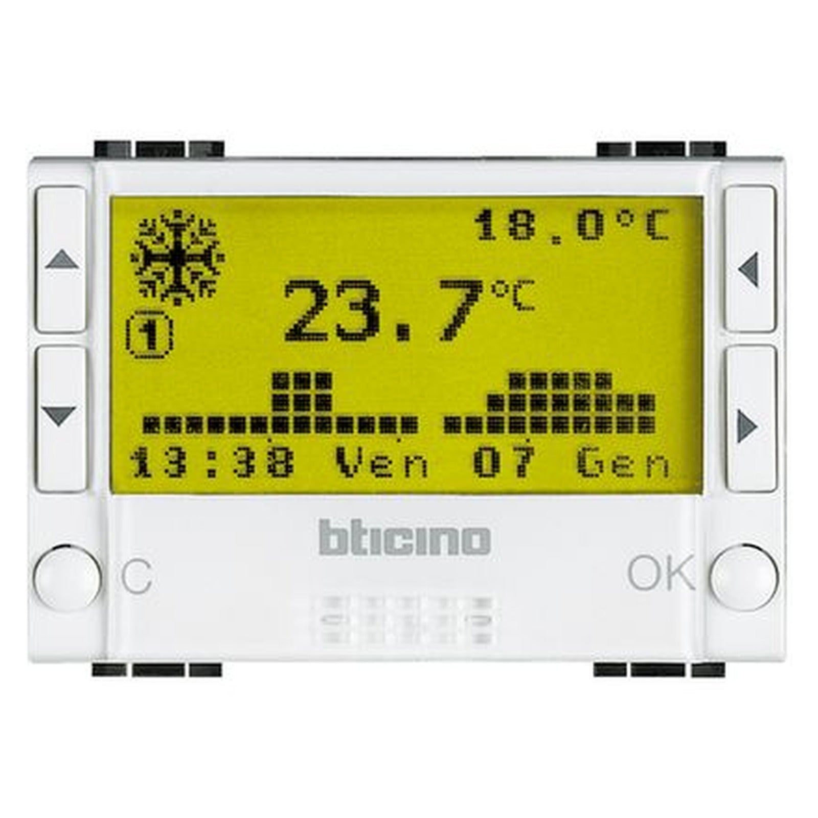 Cronotermostato BTicino Livinglight de 3 módulos, alimentación 2 × 1,5 V, blanco, N4451 - referencia N4451