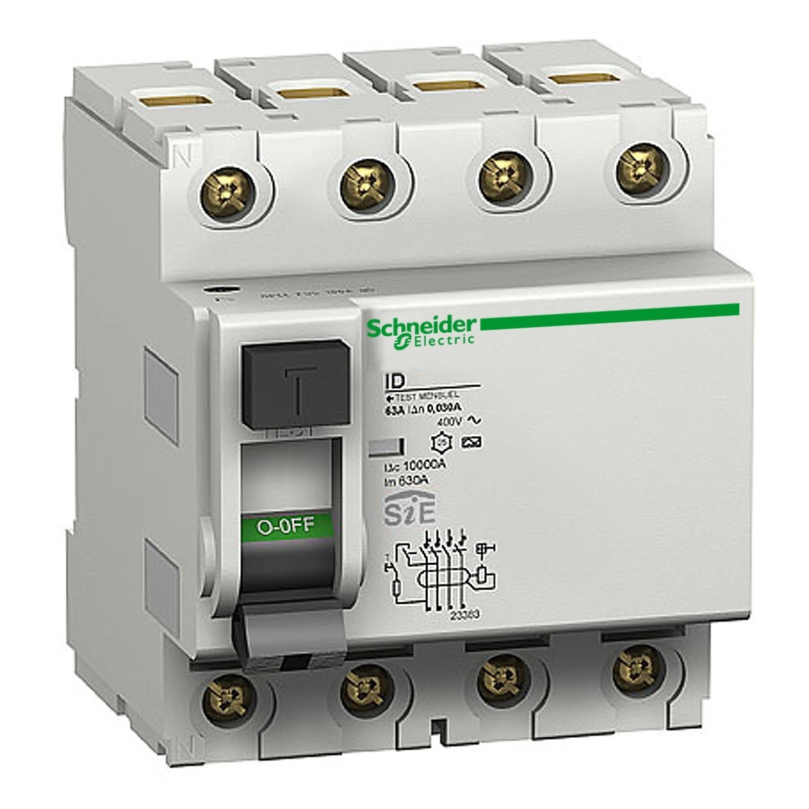 Interruptor diferencial superinmunizado Schneider Electric ID si, 4P, 25 A, 30 mA, clase A, 23377 - referencia 23377
