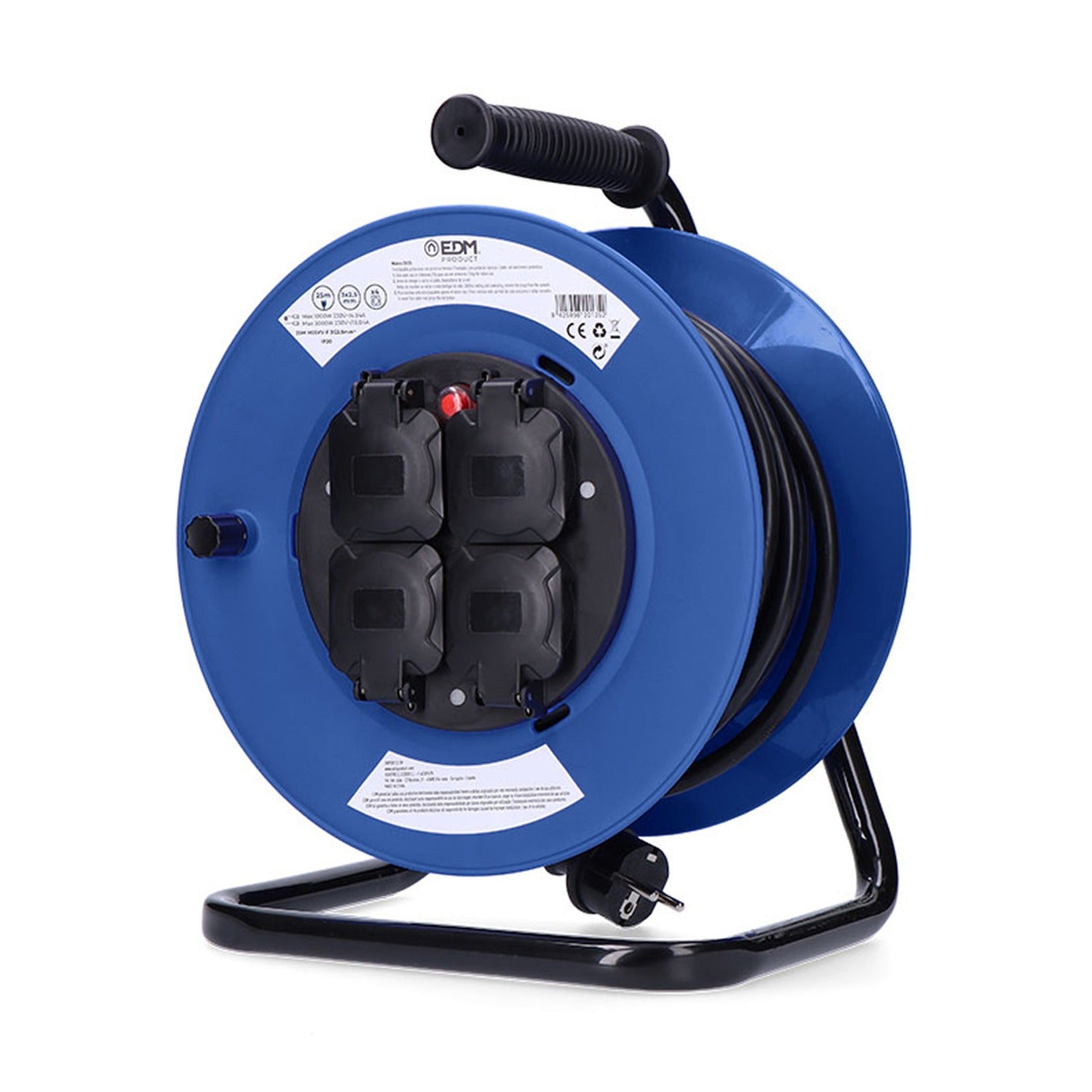 Enrollacables profesional EDM de 25 m, 4 tomas 2P+T, 3G2,5 mm², 3.000 W – Ref. 20135 - referencia 20135