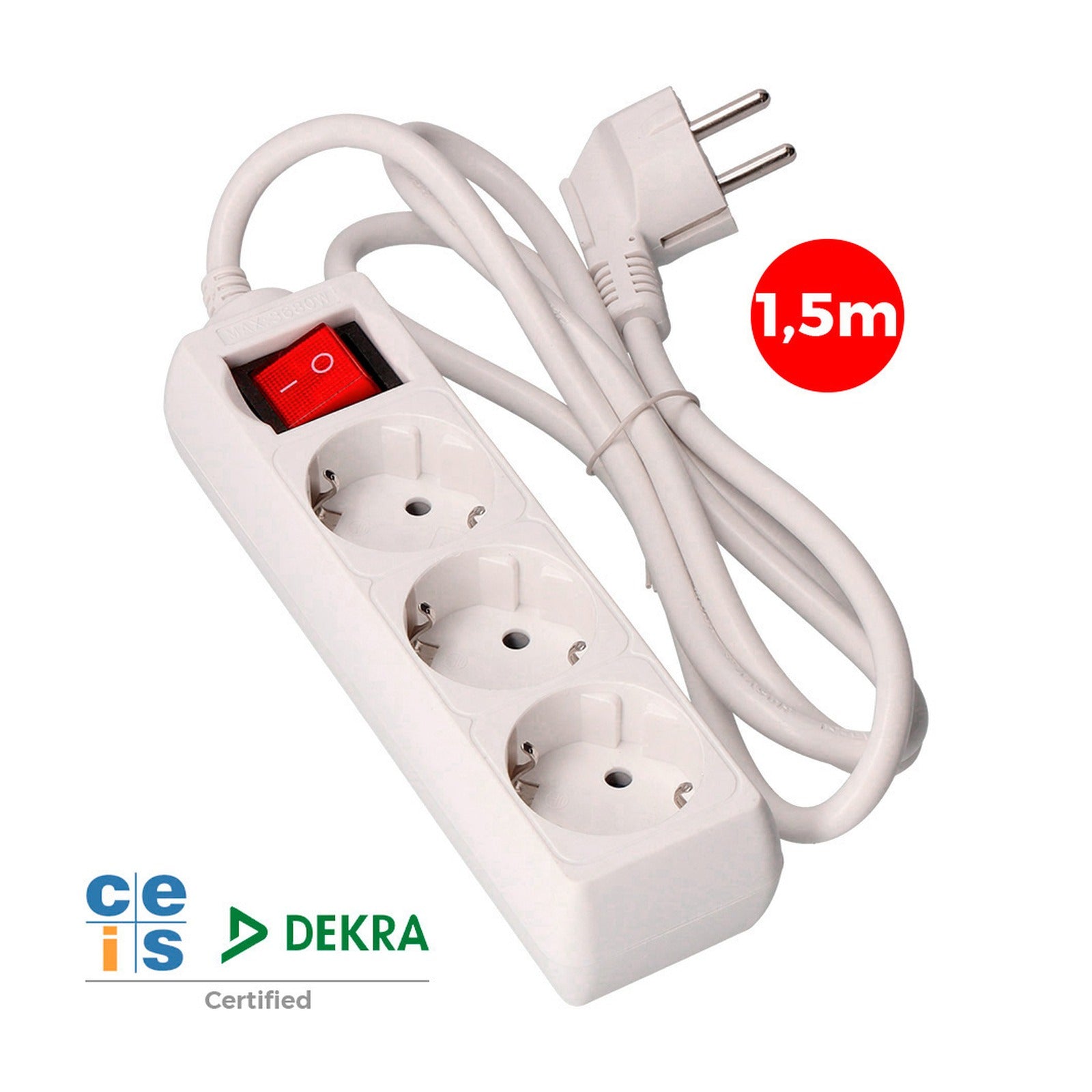 Base múltiple EDM de 3 tomas 2P+T con interruptor, cable de 1,5 m, blanca – Ref. 41009 - referencia 41009