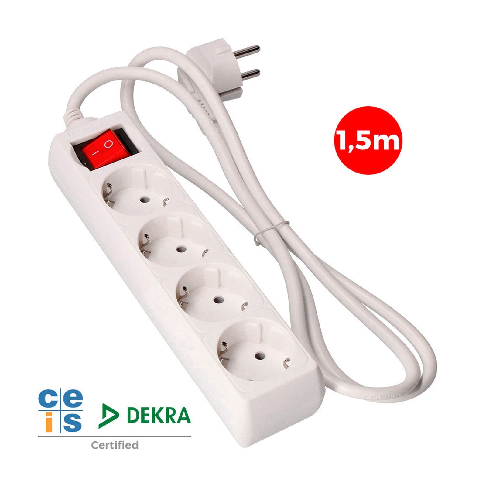 Base múltiple EDM de 4 tomas 2P+T con interruptor, cable de 1,5 m, blanca – Ref. 41010 - referencia 41010