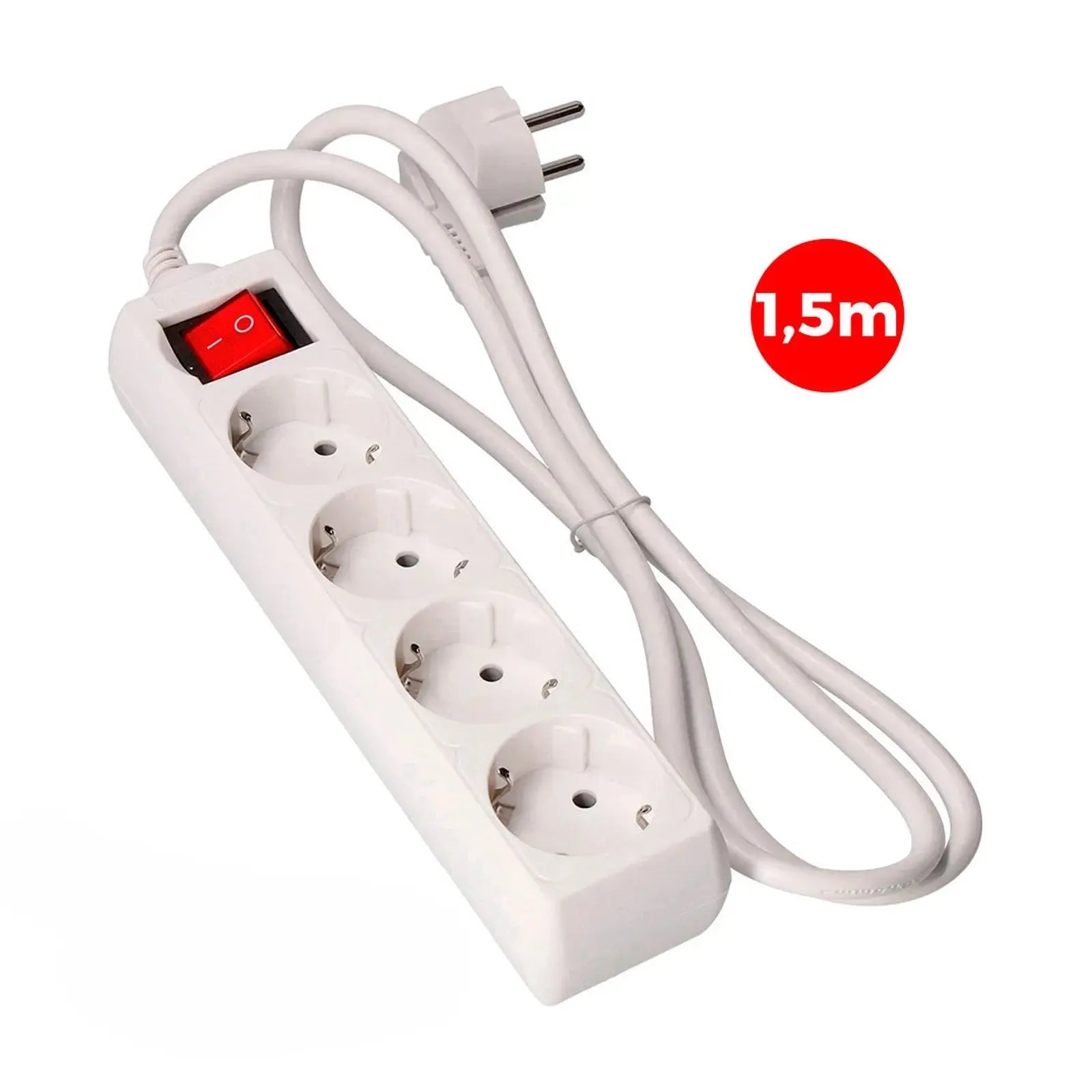 Base múltiple EDM de 4 tomas 2P+T con interruptor, cable de 1,5 m, blanca – Ref. 41010