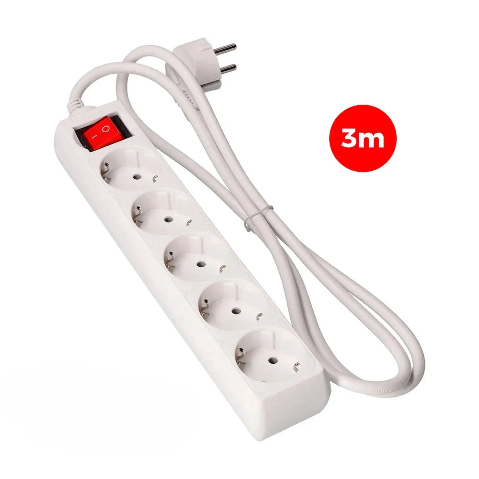 Base múltiple EDM de 5 tomas 2P+T con interruptor, cable de 3 m, blanca – Ref. 41045