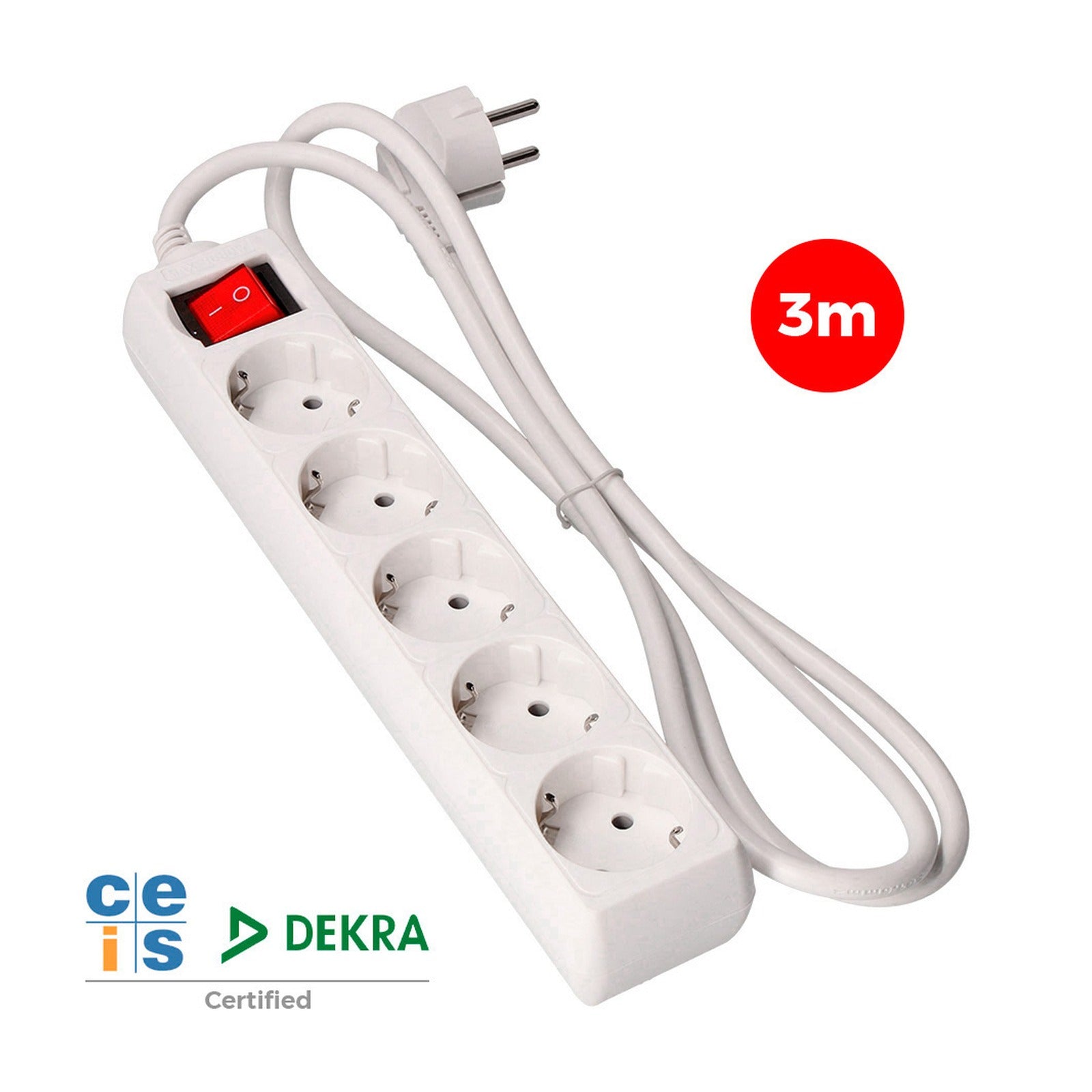 Base múltiple EDM de 5 tomas 2P+T con interruptor, cable de 3 m, blanca – Ref. 41045 - referencia 41045