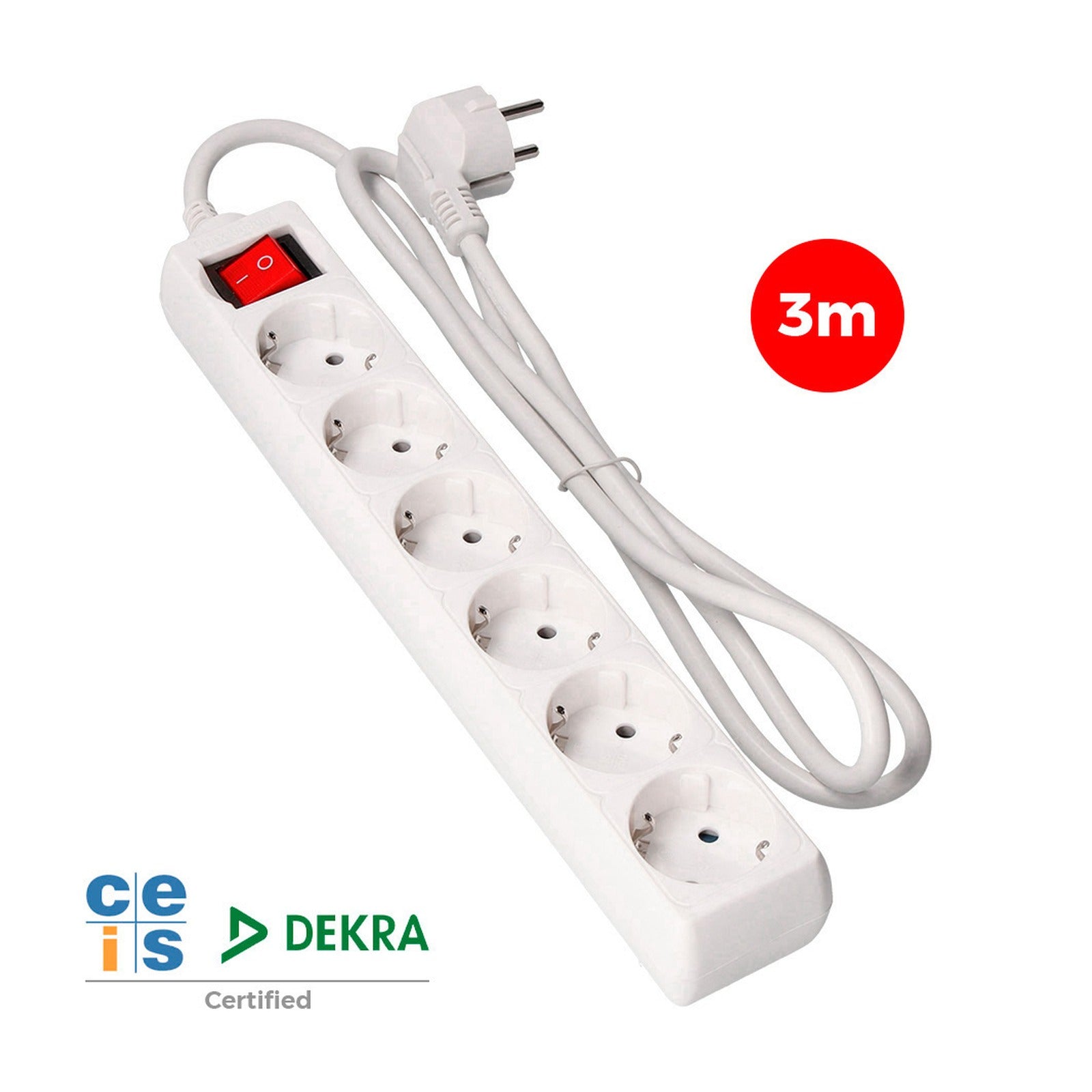 Base múltiple EDM de 6 tomas 2P+T con interruptor, cable de 3 m, blanca – Ref. 41046 - referencia 41046