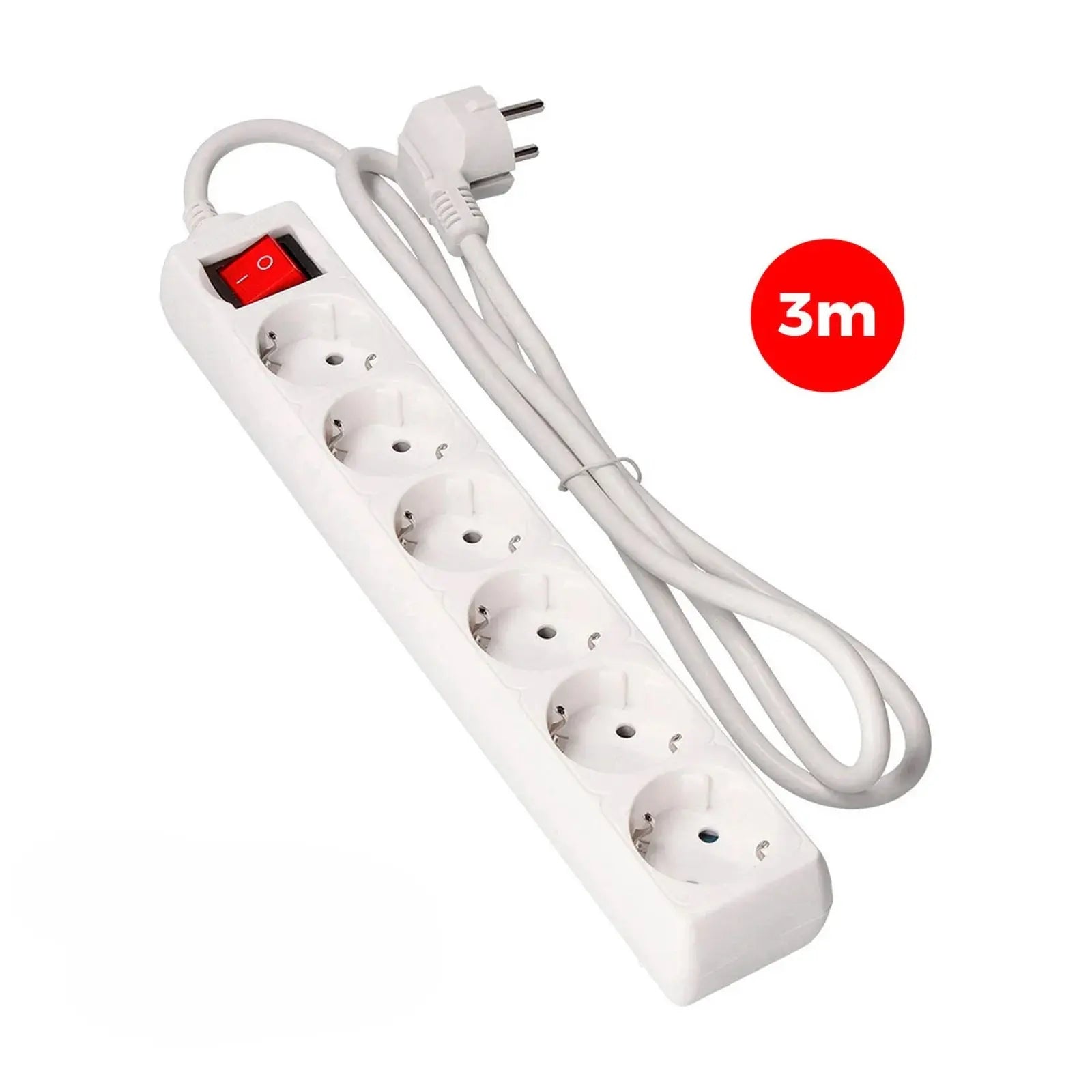 Base múltiple EDM de 6 tomas 2P+T con interruptor, cable de 3 m, blanca – Ref. 41046