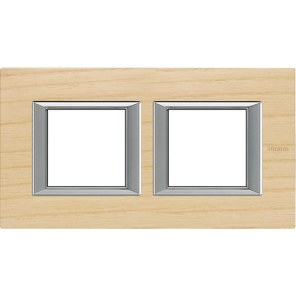 Placa rectangular BTicino Axolute 2 × 2 módulos, madera de fresno – Ref. HA4802M2HLFR - referencia HA4802M2HLFR
