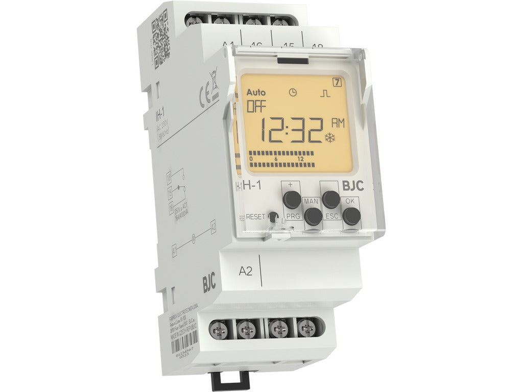 Interruptor horario digital, progama diario, semanal, mensual, anual. Salida 1x16A conmutada. Bobina: AC 230V BJC Interruptores horarios – Ref. IH-1 - referencia IH-1