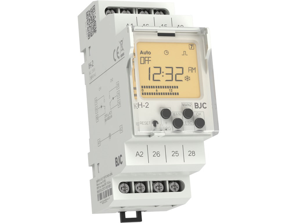 Interruptor horario digital, progama diario, semanal, mensual, anual. Salida 2x16A conmutada. Bobina: AC 230V BJC Interruptores horarios – Ref. IH-2 - referencia IH-2