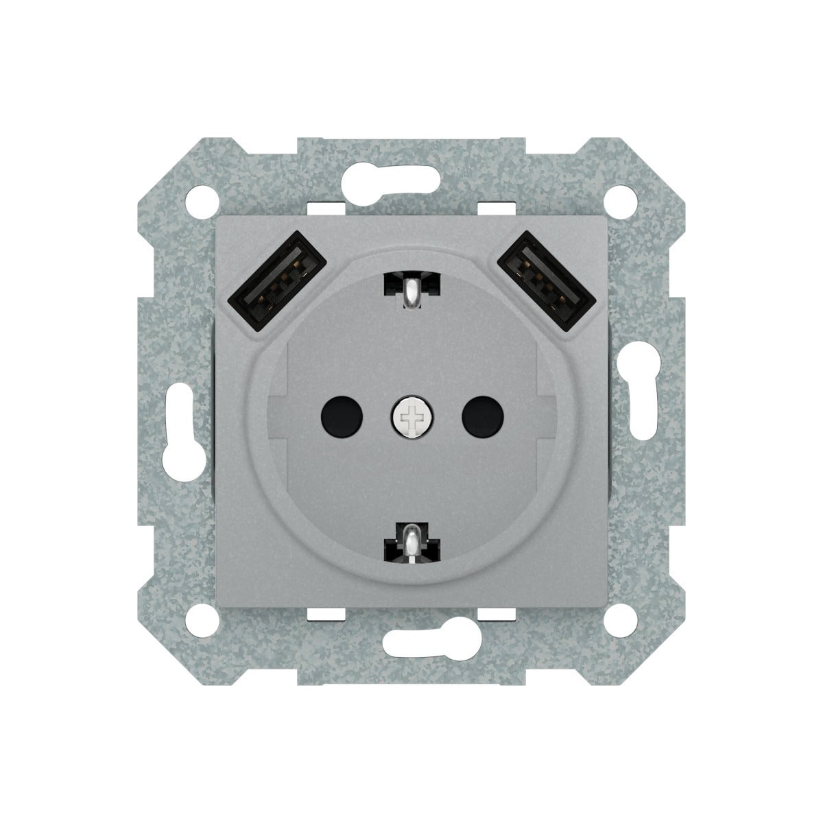 Base Schuko con doble USB BJC Viva plata luna – Ref. 23526-USB-PL - referencia 23526-USB-PL