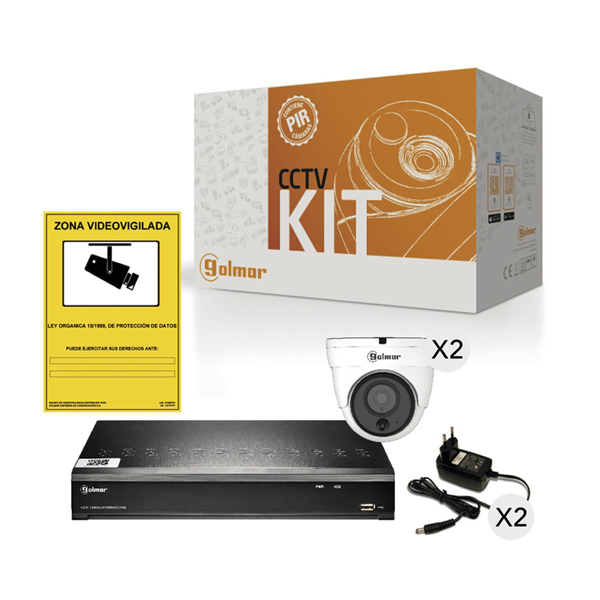 Kit de videovigilancia Golmar KIT-2DHVR1P con DVR y dos domos PIR – Ref. 31600903 - modelo KIT-2DHVR1P
