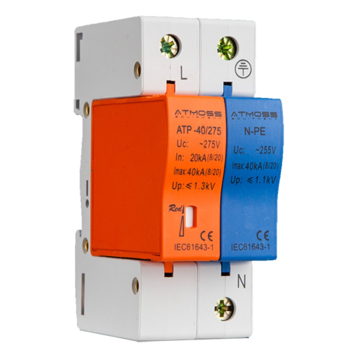 Protector de sobretensiones Atmoss PRT001 clase C2 40 kA 275 V 1P+NPE - referencia PRT001